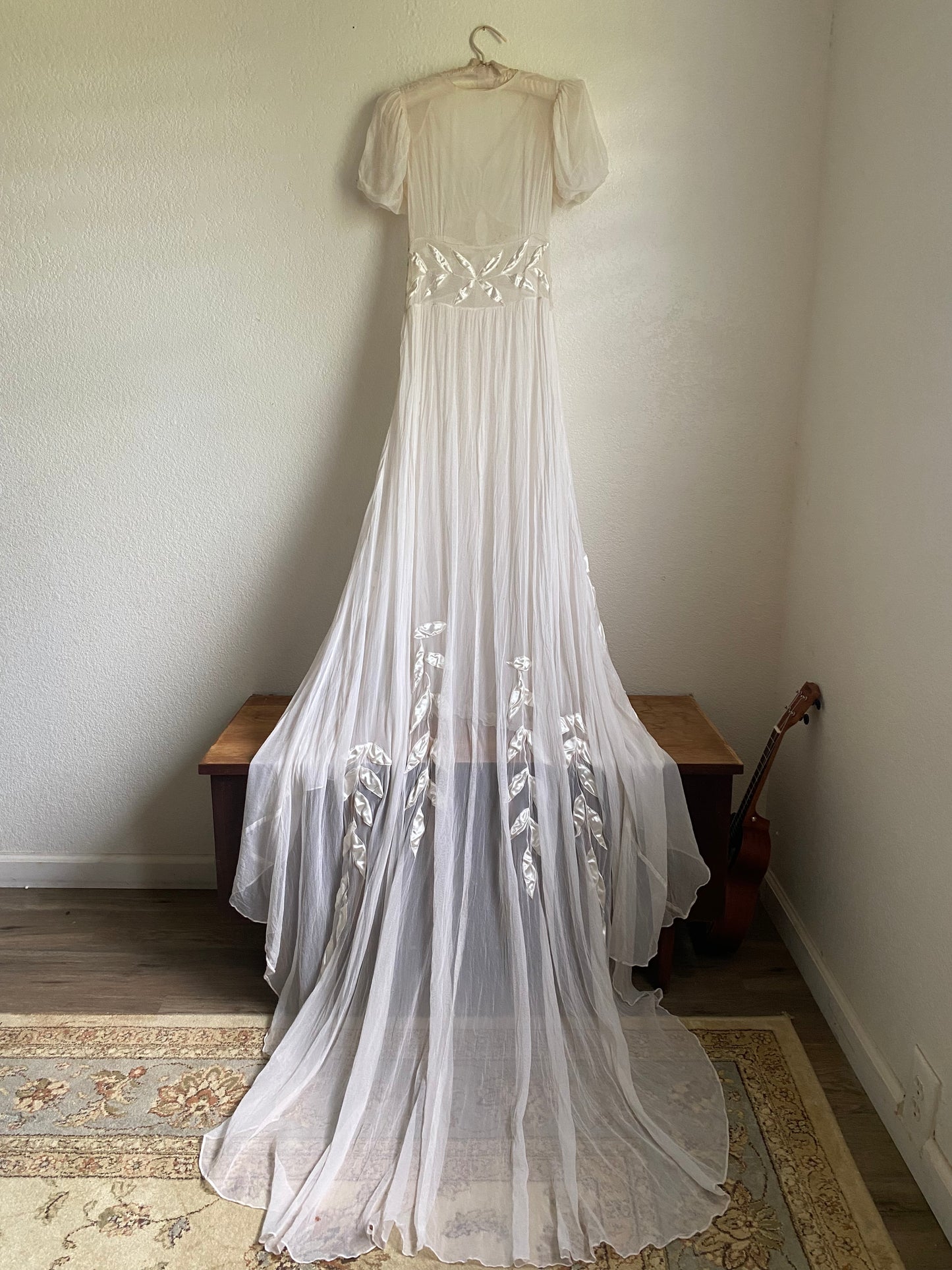 1930s 2 piece net tulle wedding gown and slip XS/S