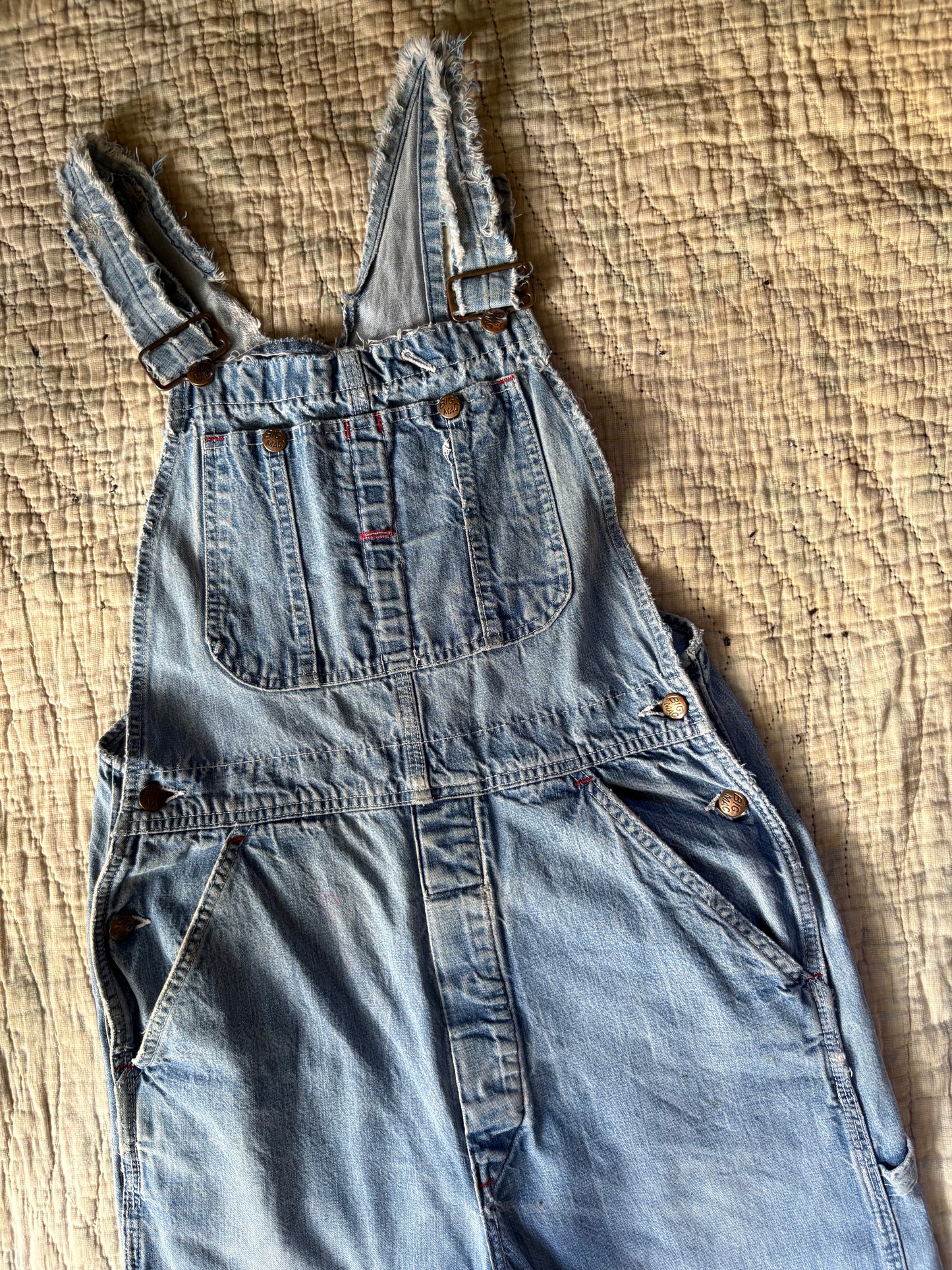 1970s Big Mac light wash denim overalls 32”x31”