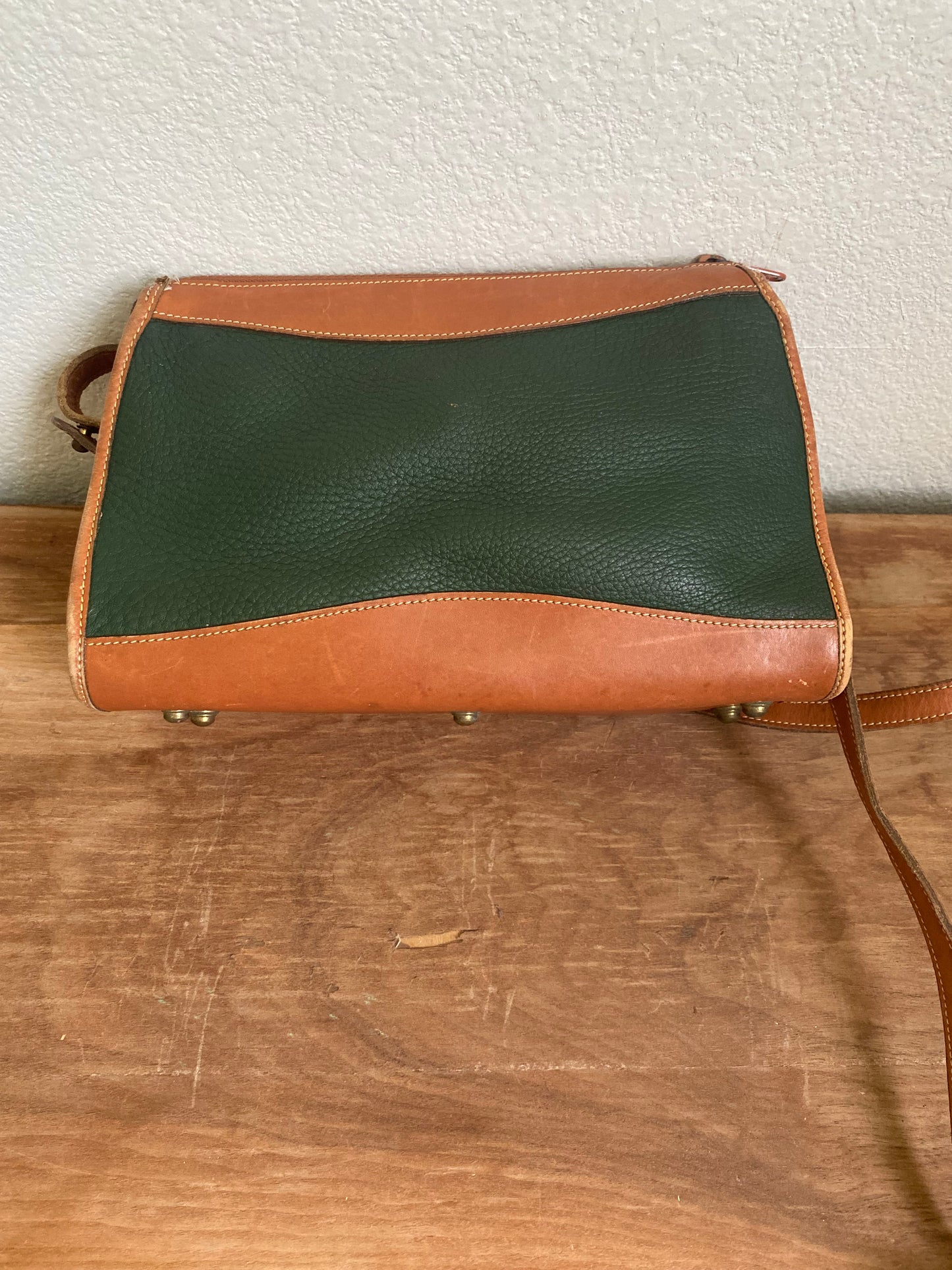 Vintage Dooney & Bourke Green and Tan Brown Leather Crossbody Bag Purse