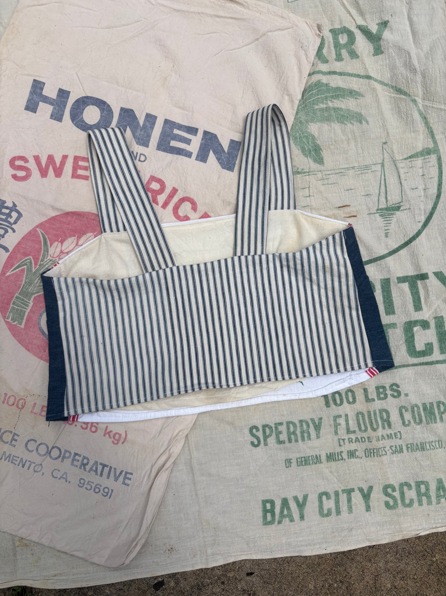 Vintage Handmade Tuesday Embroidered Tea Towel and Feed Sack Tank Top