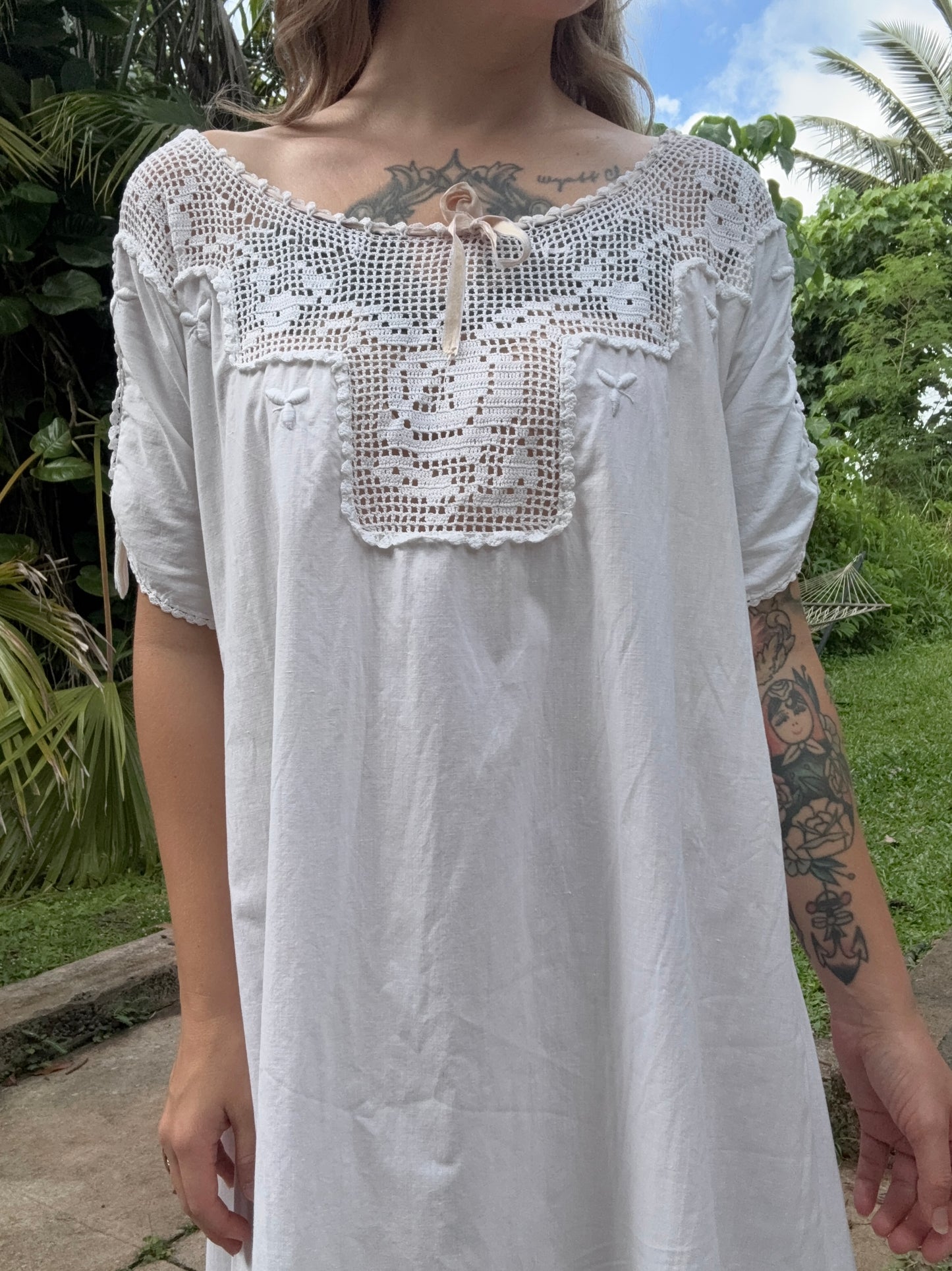 Early 1900s Antique Edwardian Hand Crochet Cotton Gown
