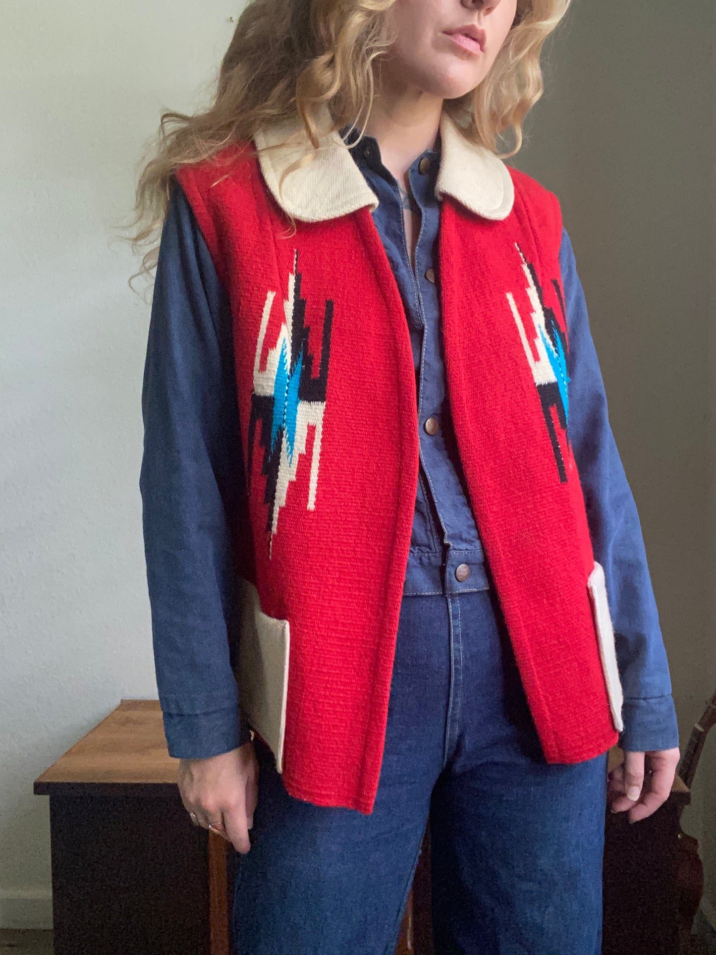 1970s two tone Ortega’s Chimayo Vest with Collar 42