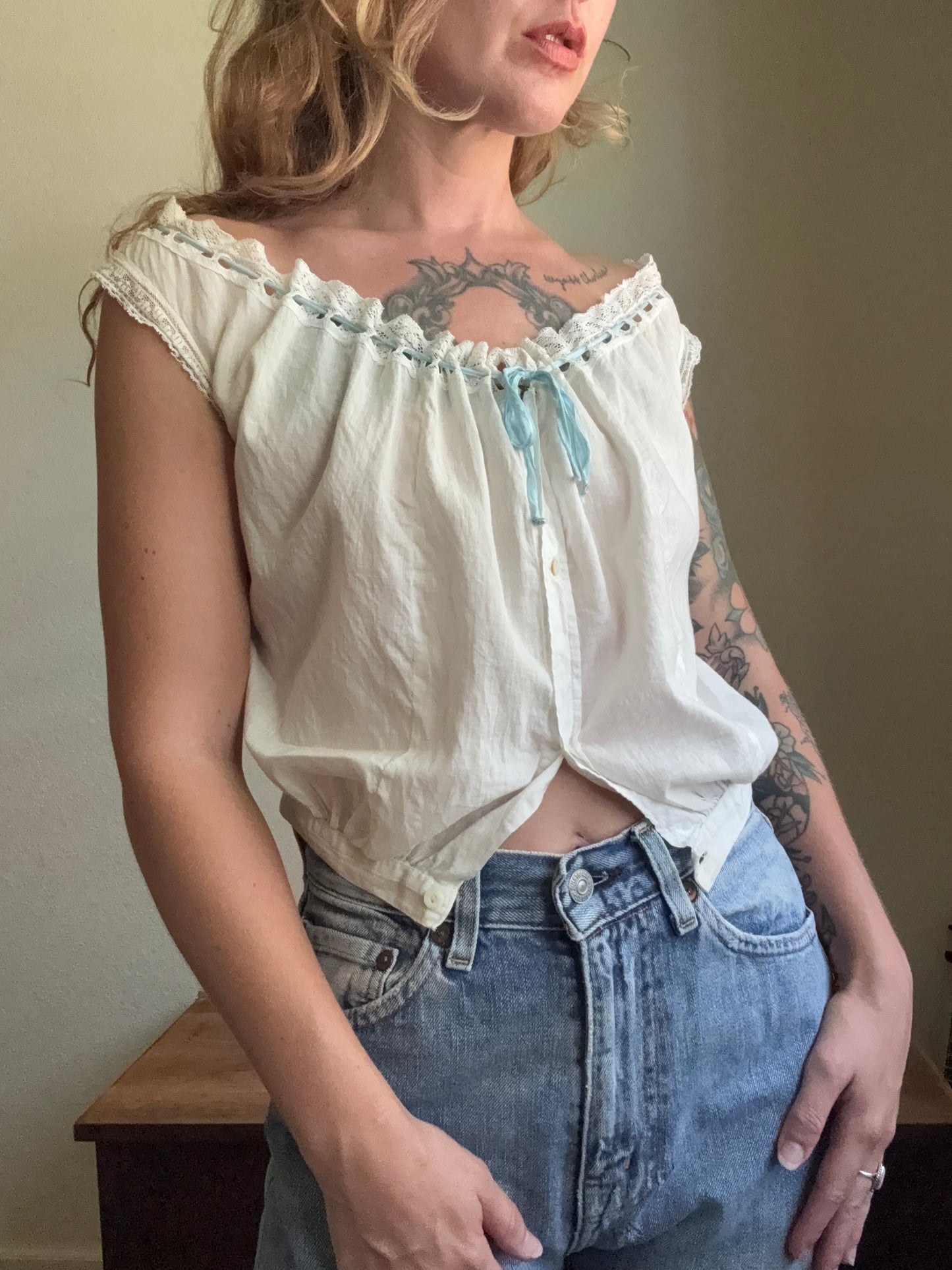 Antique Victorian 19th Century Corset Cover sleeveless top XS S