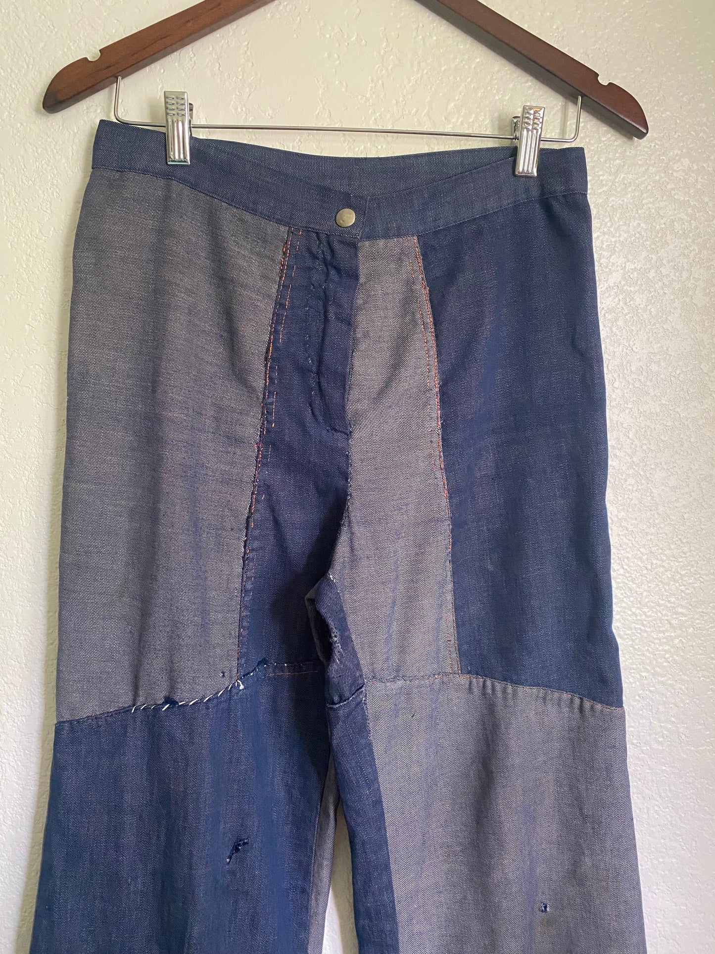 1970s Patchwork denim wide leg jeans 29” waist