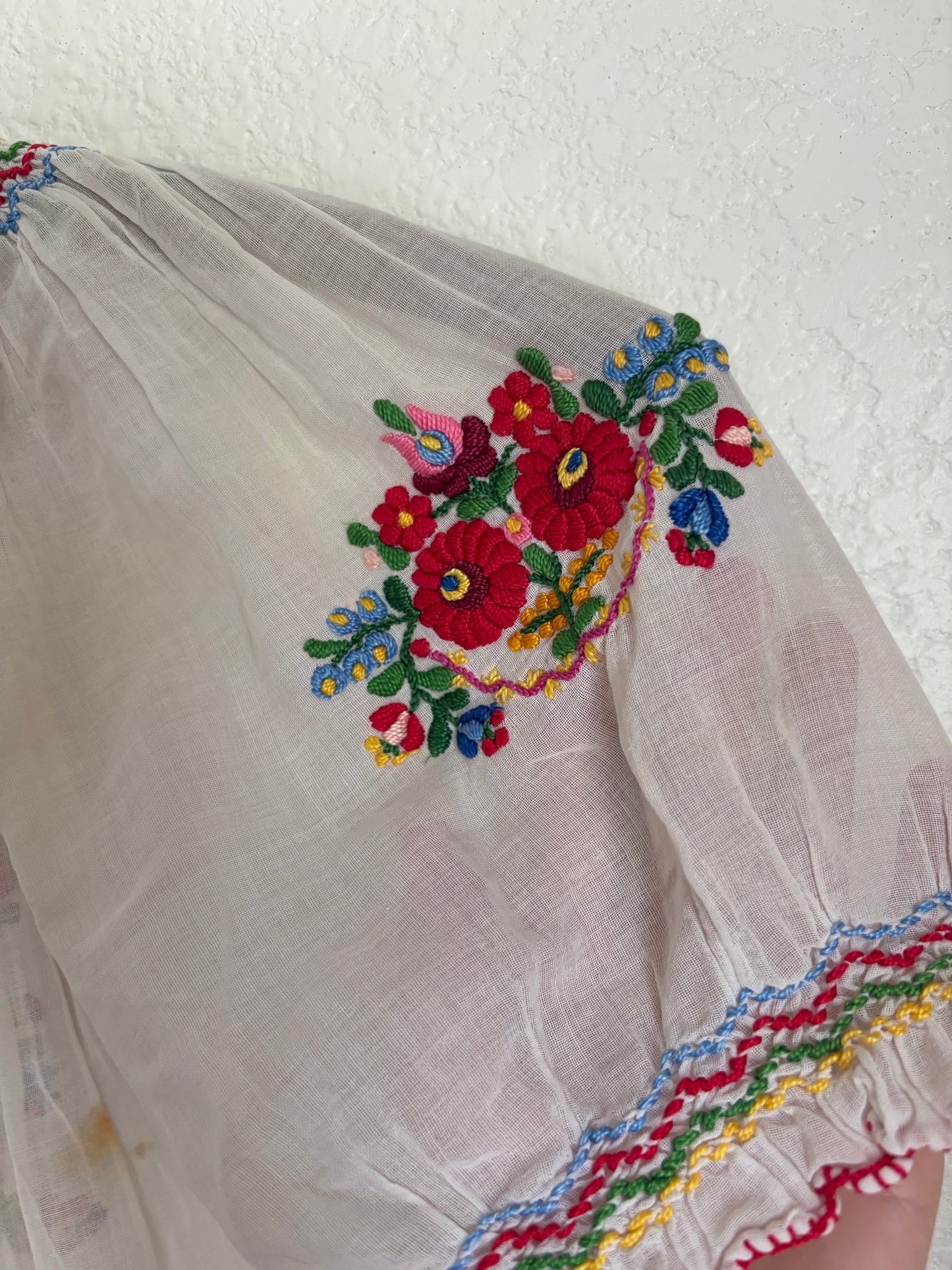 1930s or 1940s Hungarian Embroidered Gauze Cotton Blouse