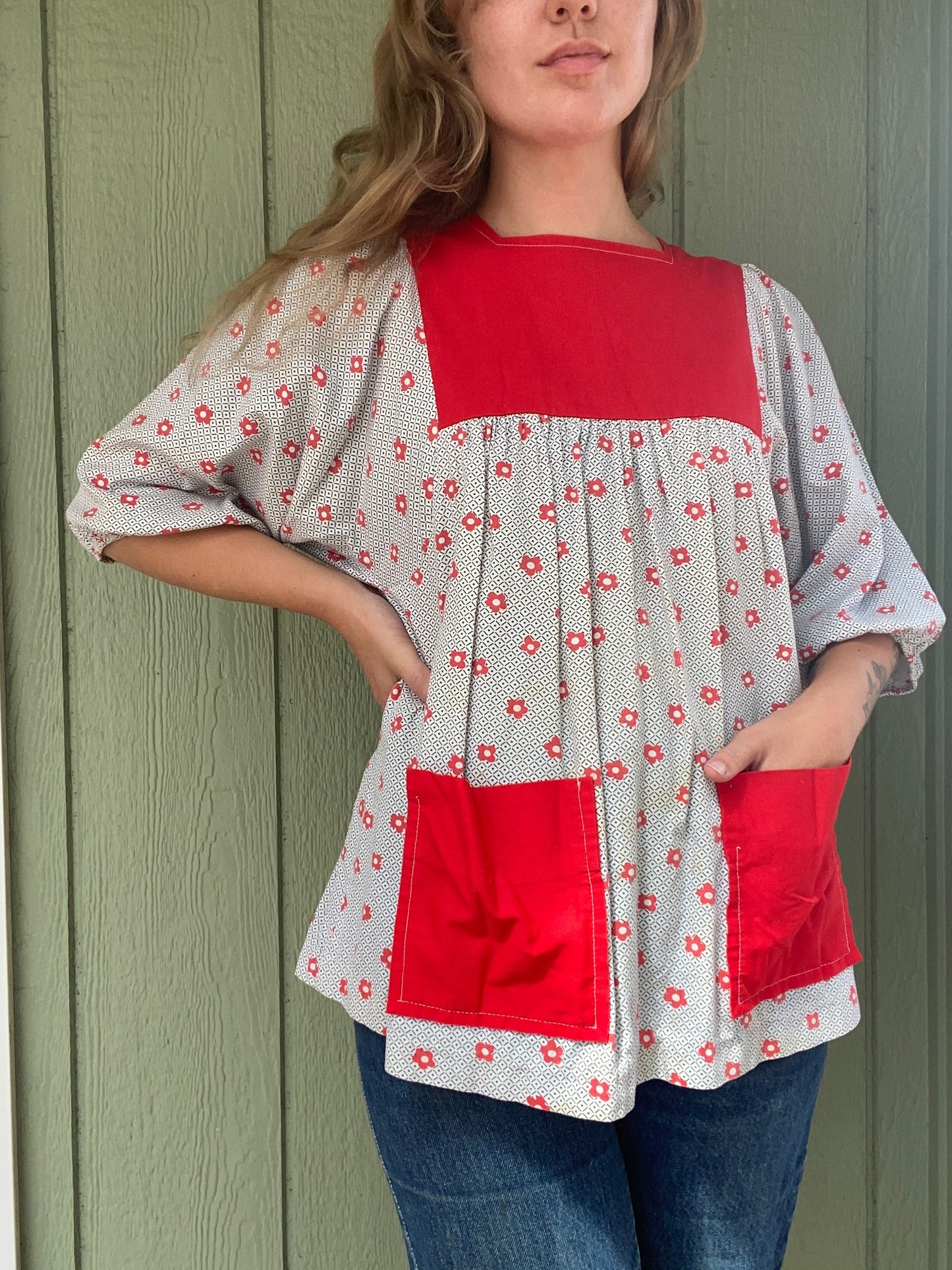 1970s Lexis Floral Smock Blouse