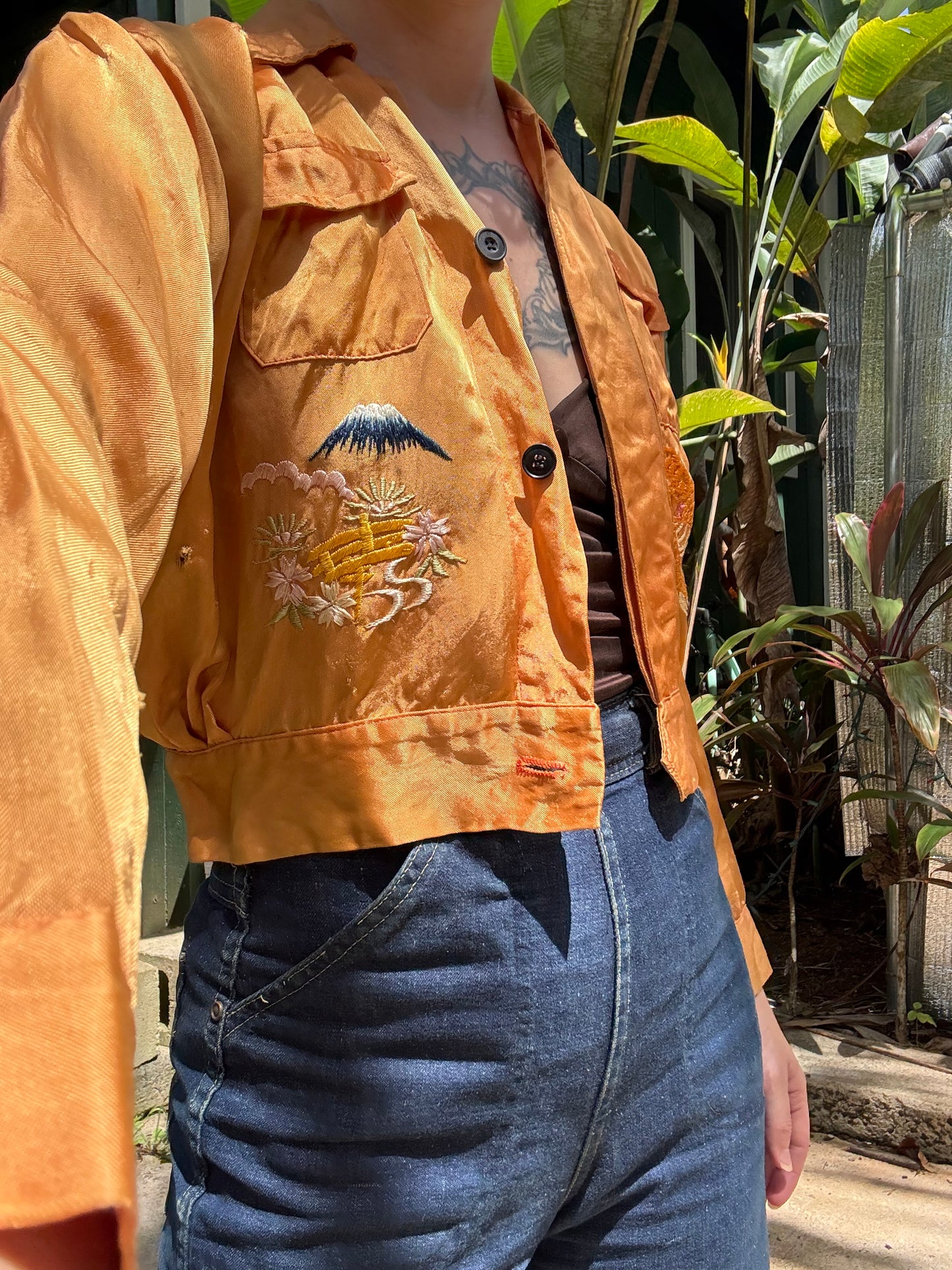 1940s or 1950s WWII Souvenir Sukajan Japan Embroidered Satin Jacket Small