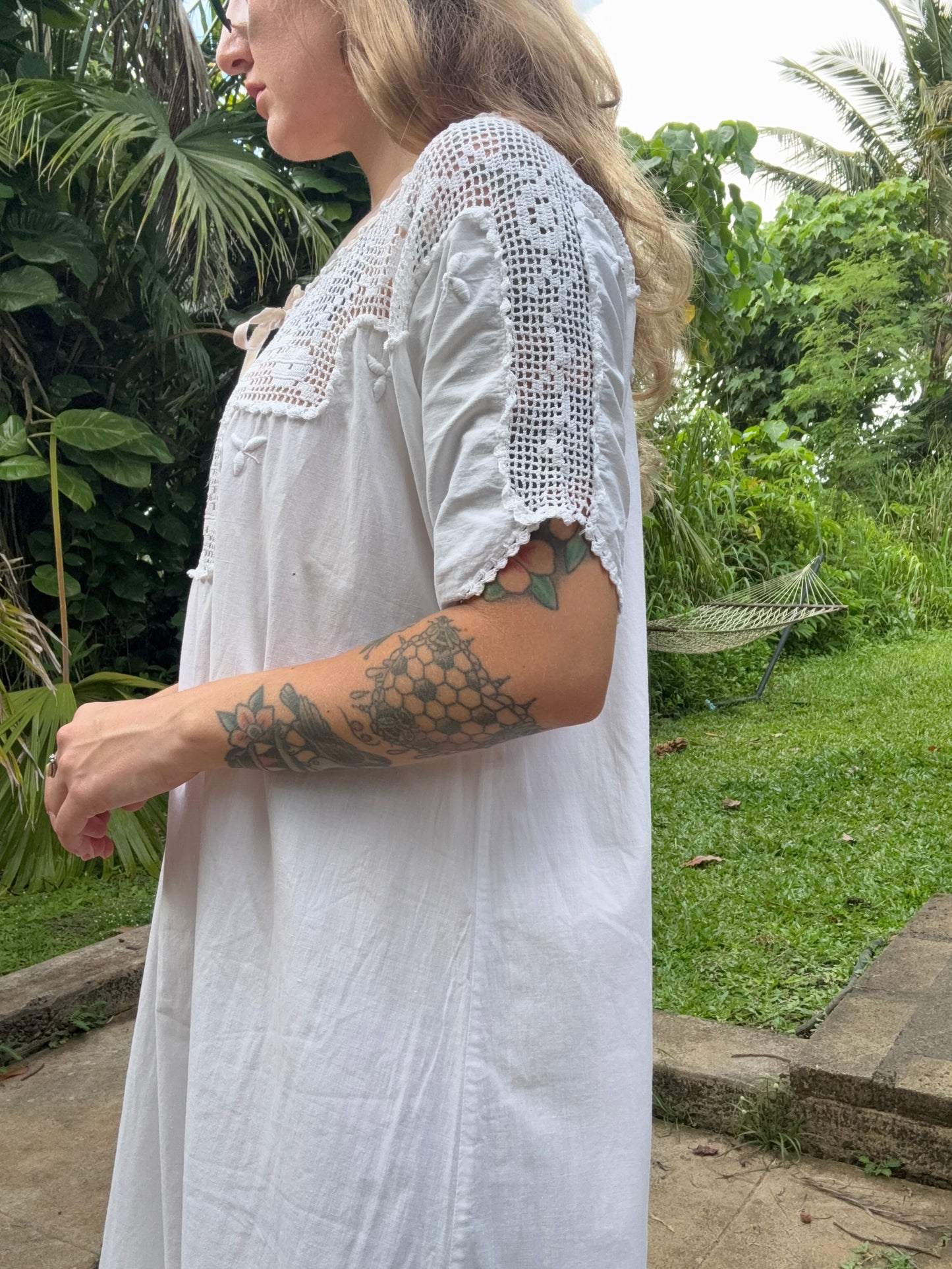 Early 1900s Antique Edwardian Hand Crochet Cotton Gown
