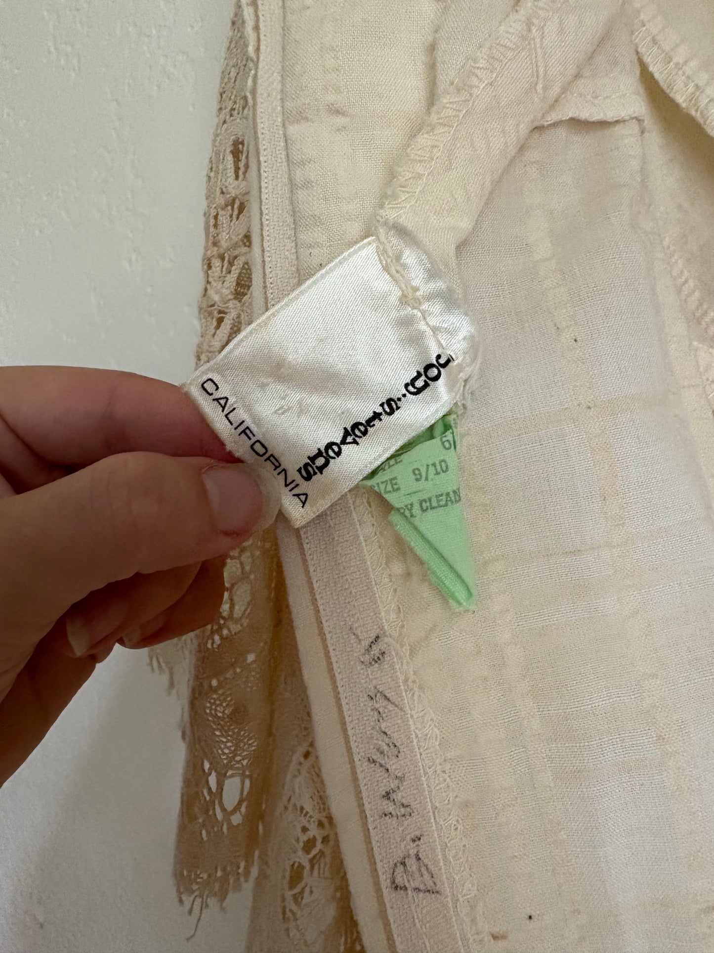 1970s Joy Stevens Ivory Lace Prairie Dress Small Long