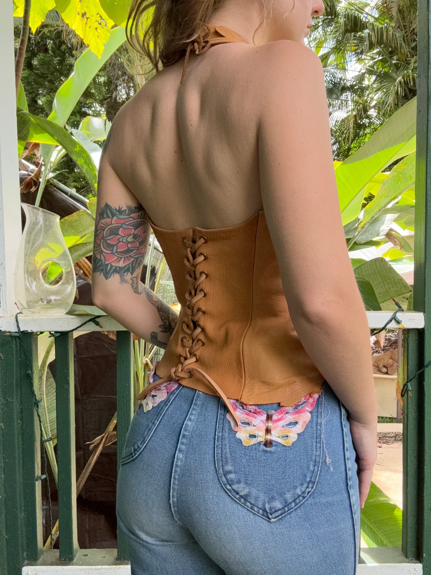 Vintage Tooled Lion Design Buckskin Halter Top Small