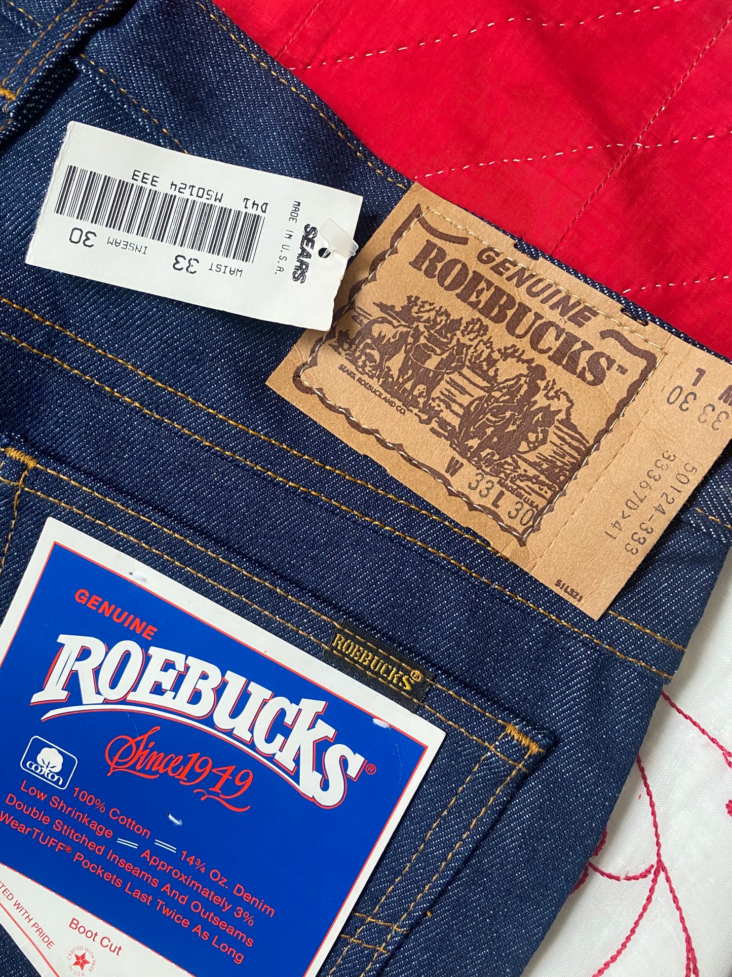 1980s Deadstock Sears Roebucks dark wash denim 33x30