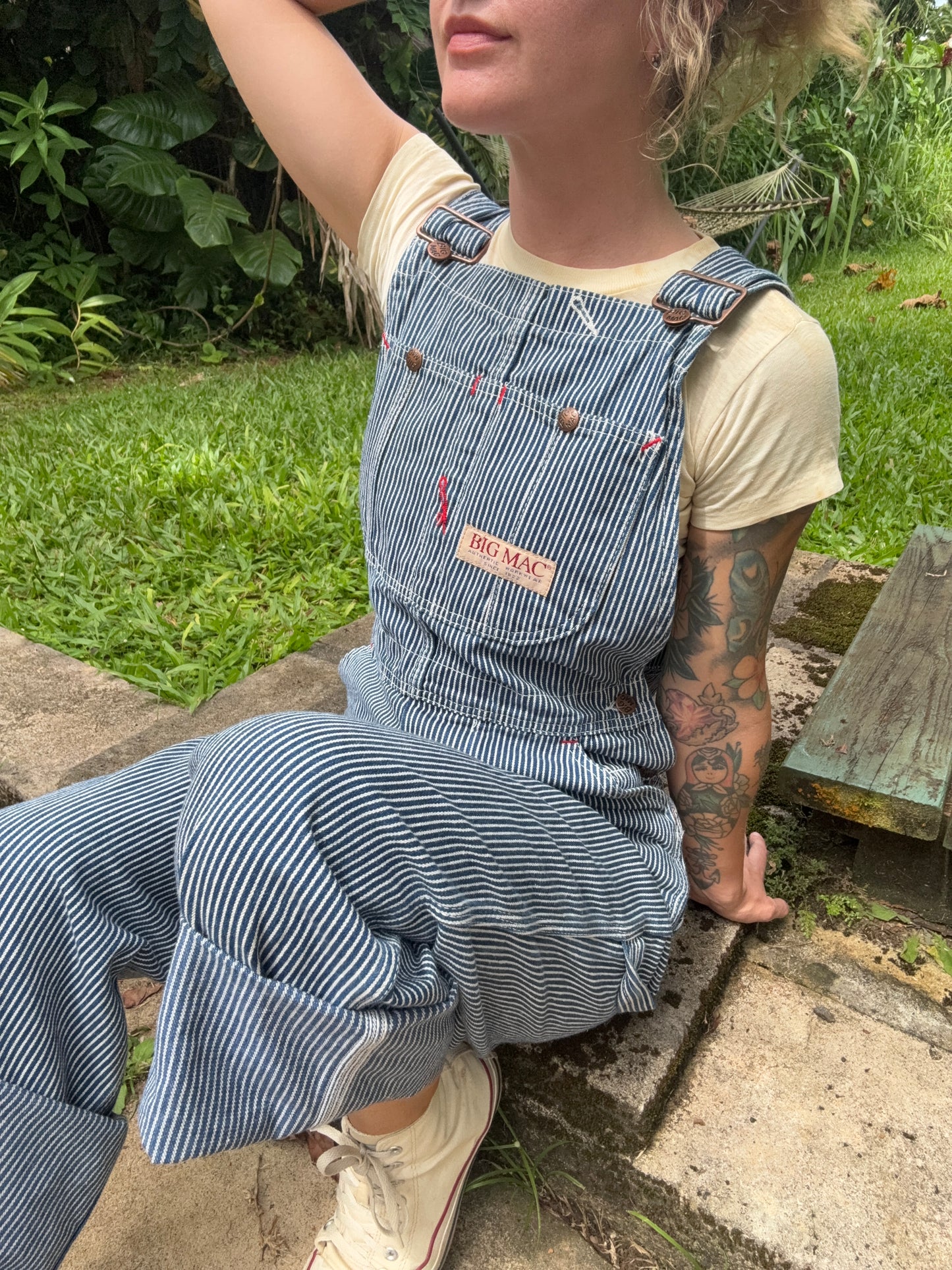 1990s Big Mac Hickory Stripe squarebak Overalls 34 x 32