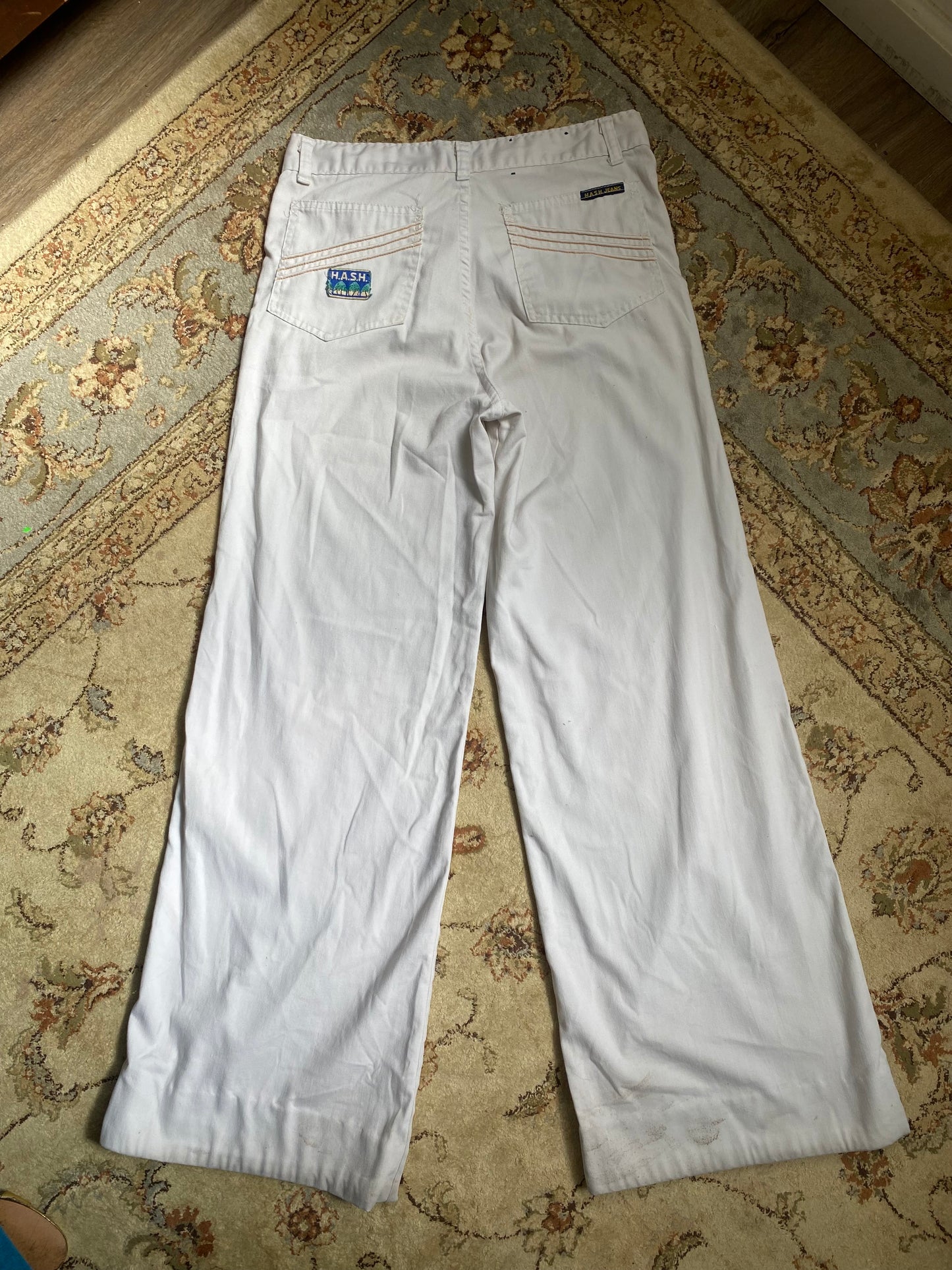 1970s HASH high rise wide leg white wash denim bellbottoms 32x32