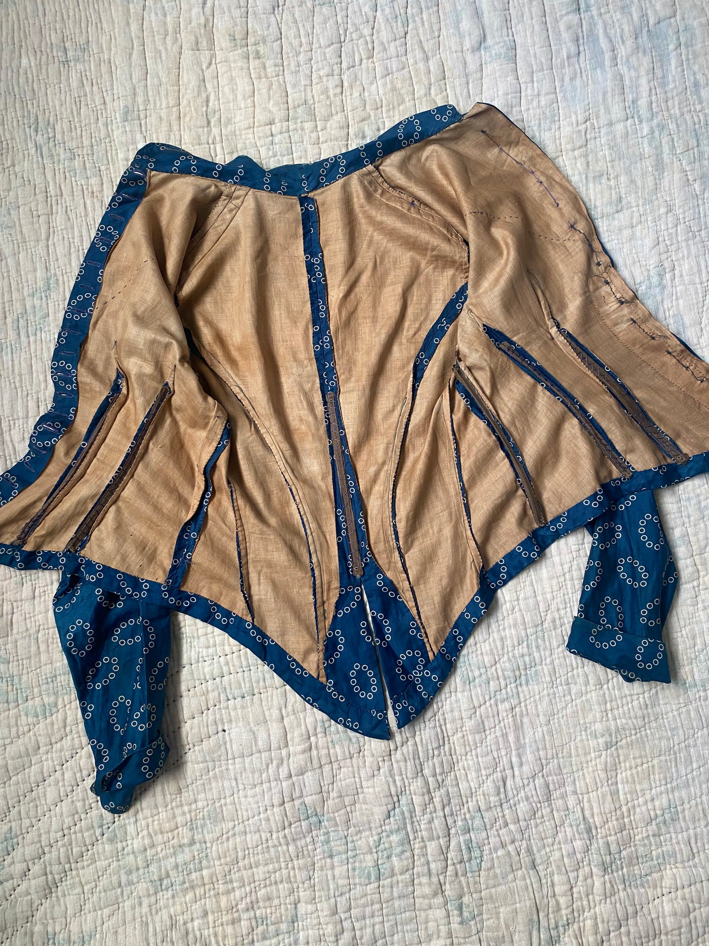 Late 1800s Early 1900s Antique Blue Cotton Calico Bodice Blouse