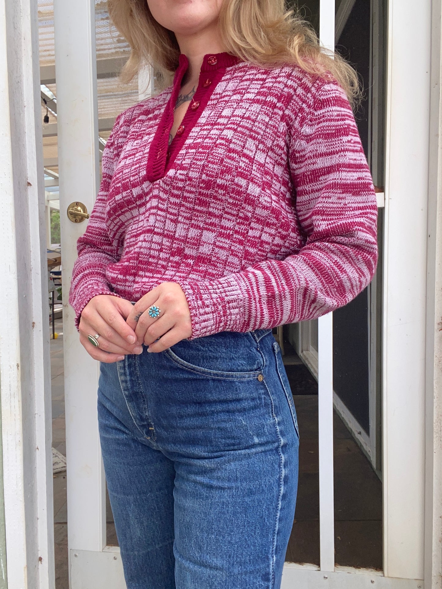 1970s Red Space Dye Acrylic Sweater