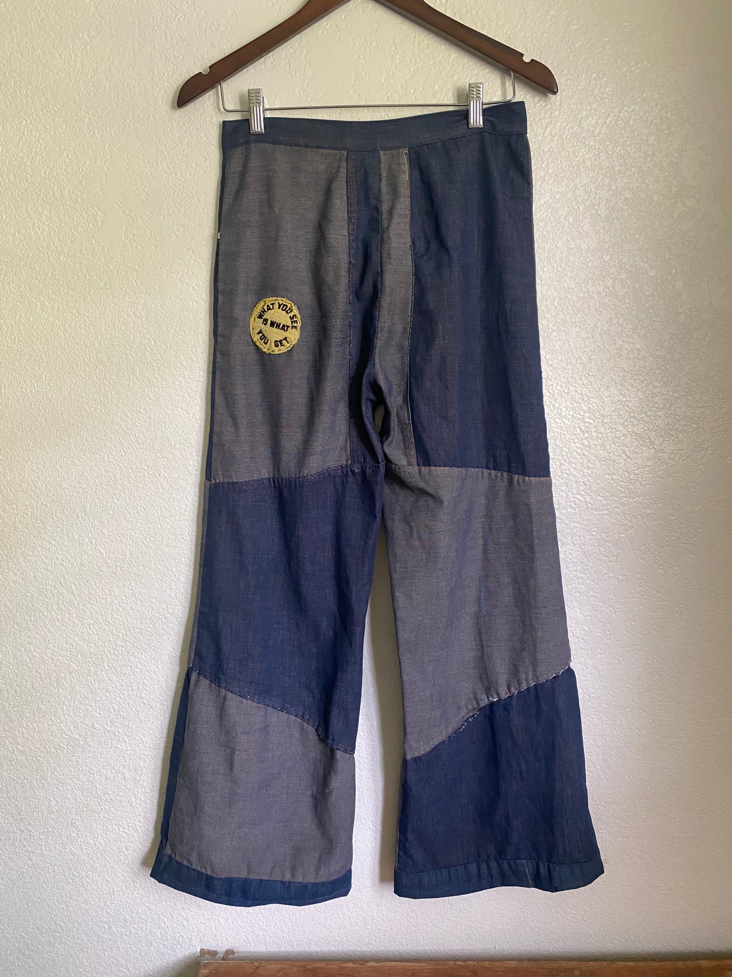 1970s Patchwork denim wide leg jeans 29” waist
