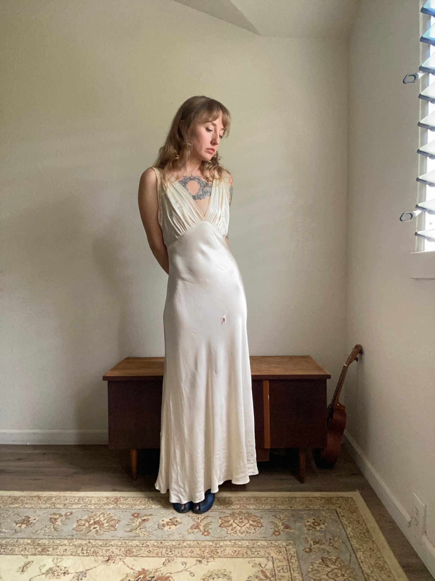 1930s 2 piece net tulle wedding gown and slip XS/S