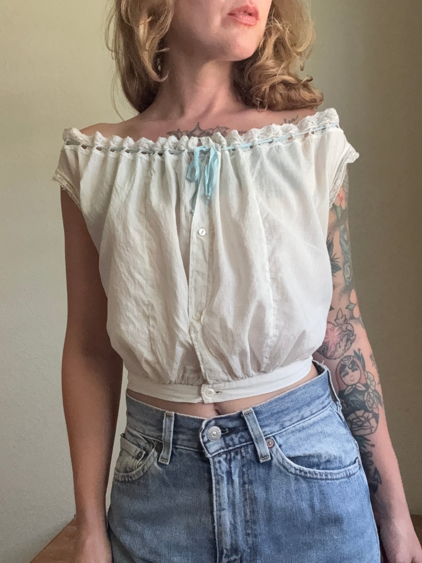 Antique Victorian 19th Century Corset Cover sleeveless top XS S
