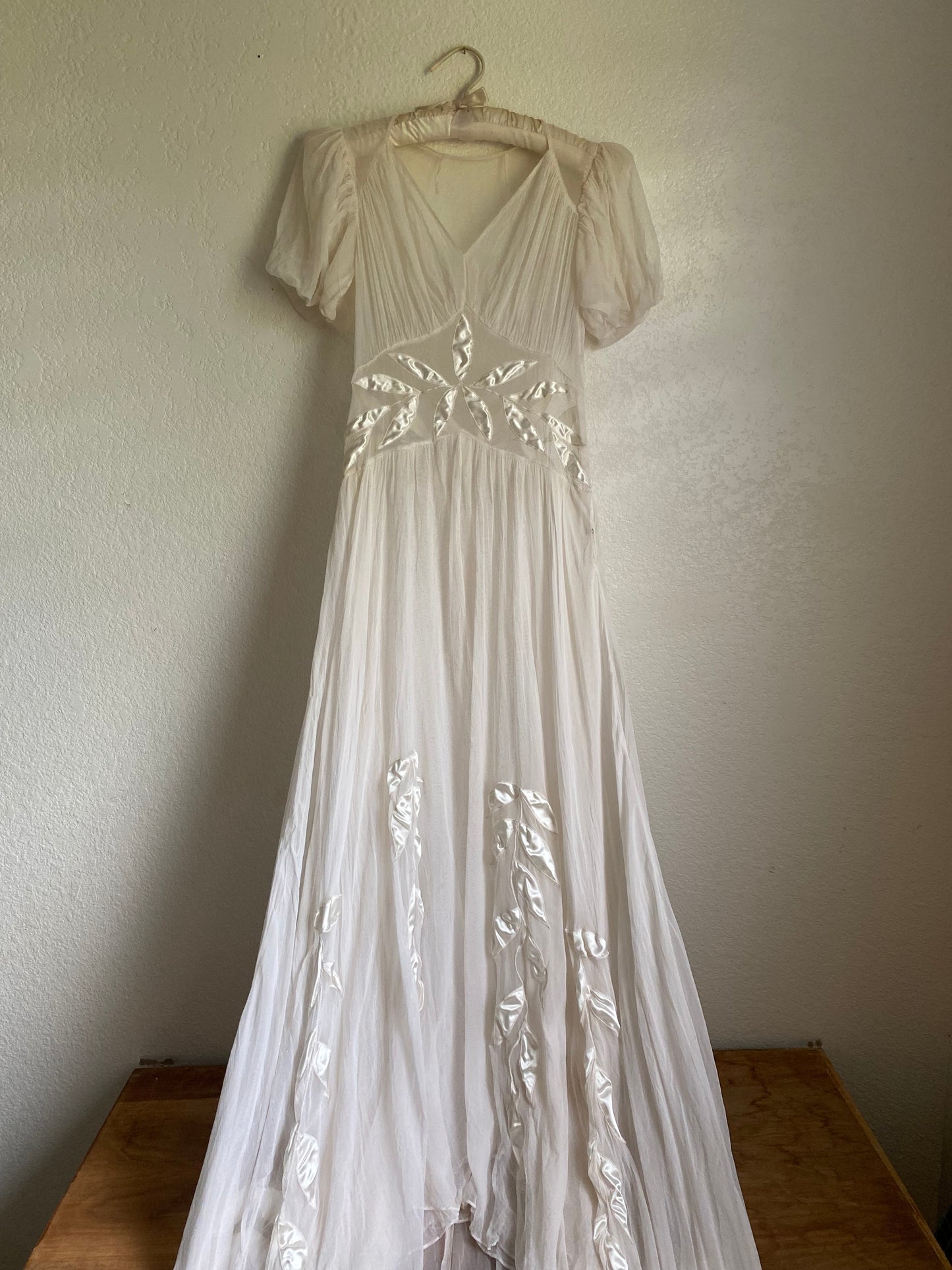 1930s 2 piece net tulle wedding gown and slip XS/S