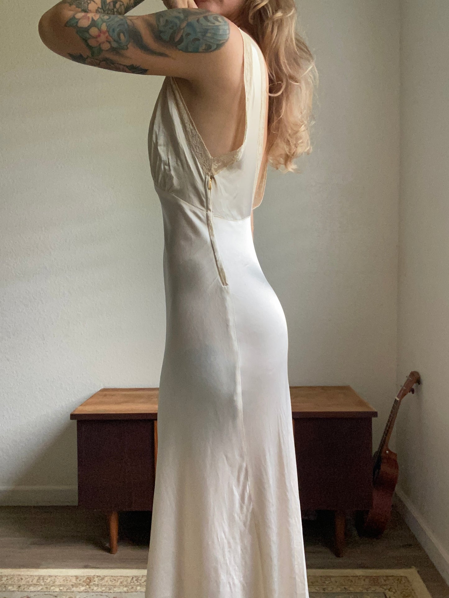 1930s 2 piece net tulle wedding gown and slip XS/S