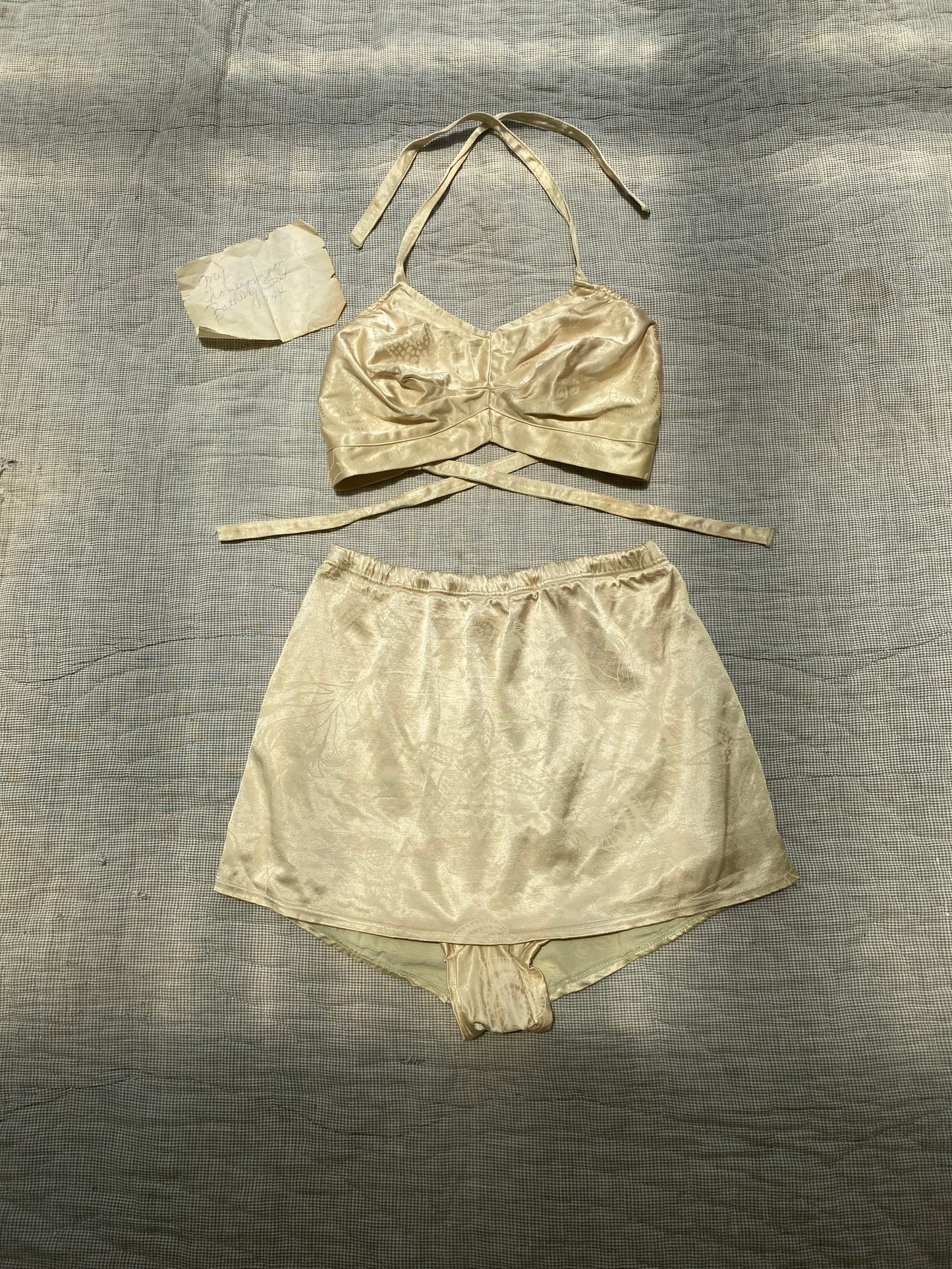 1940s Metallic Gold Seashell 2 piece Bathing Suit