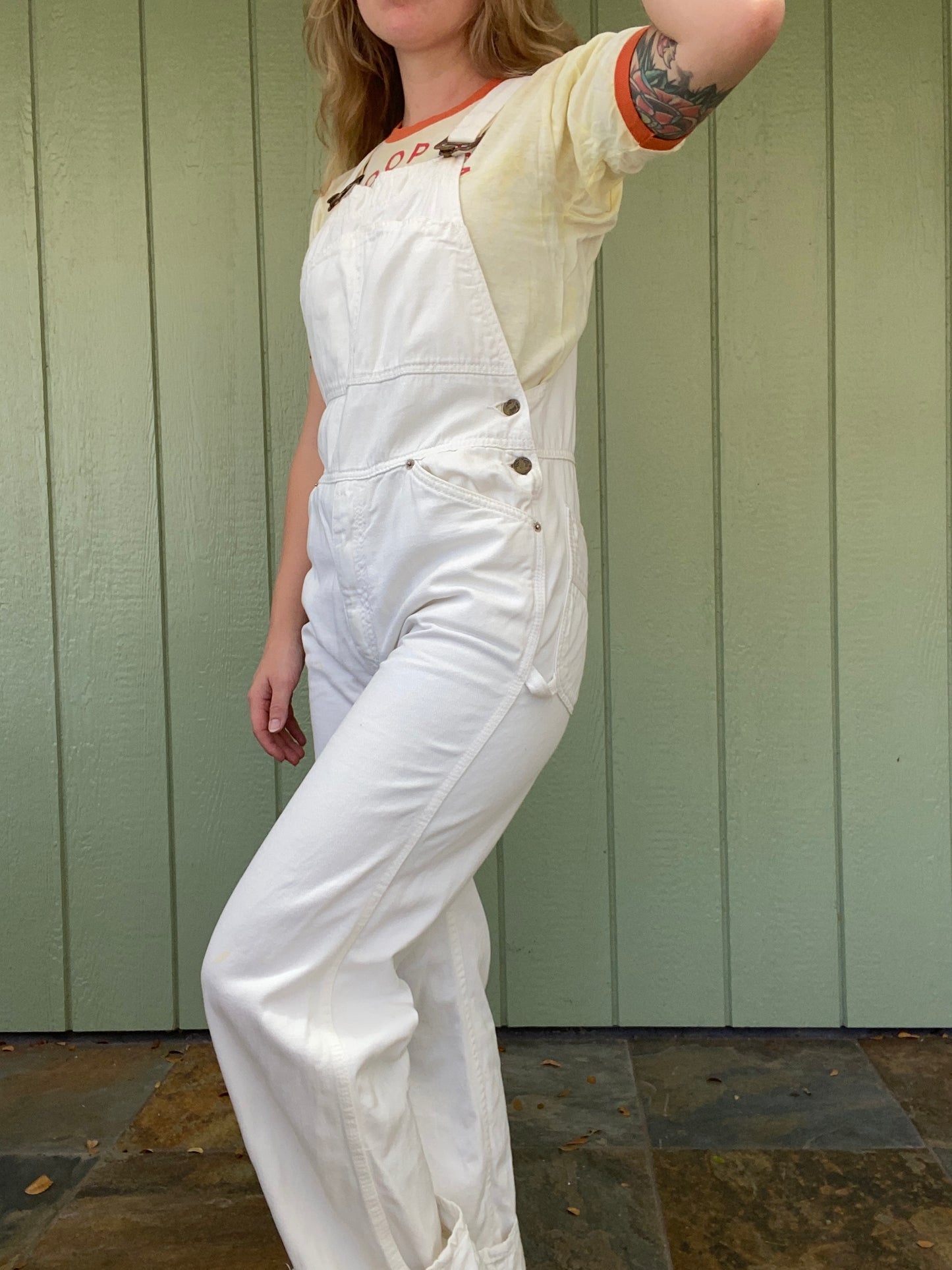 1970s Hang Ten White Painter Overalls 30x32