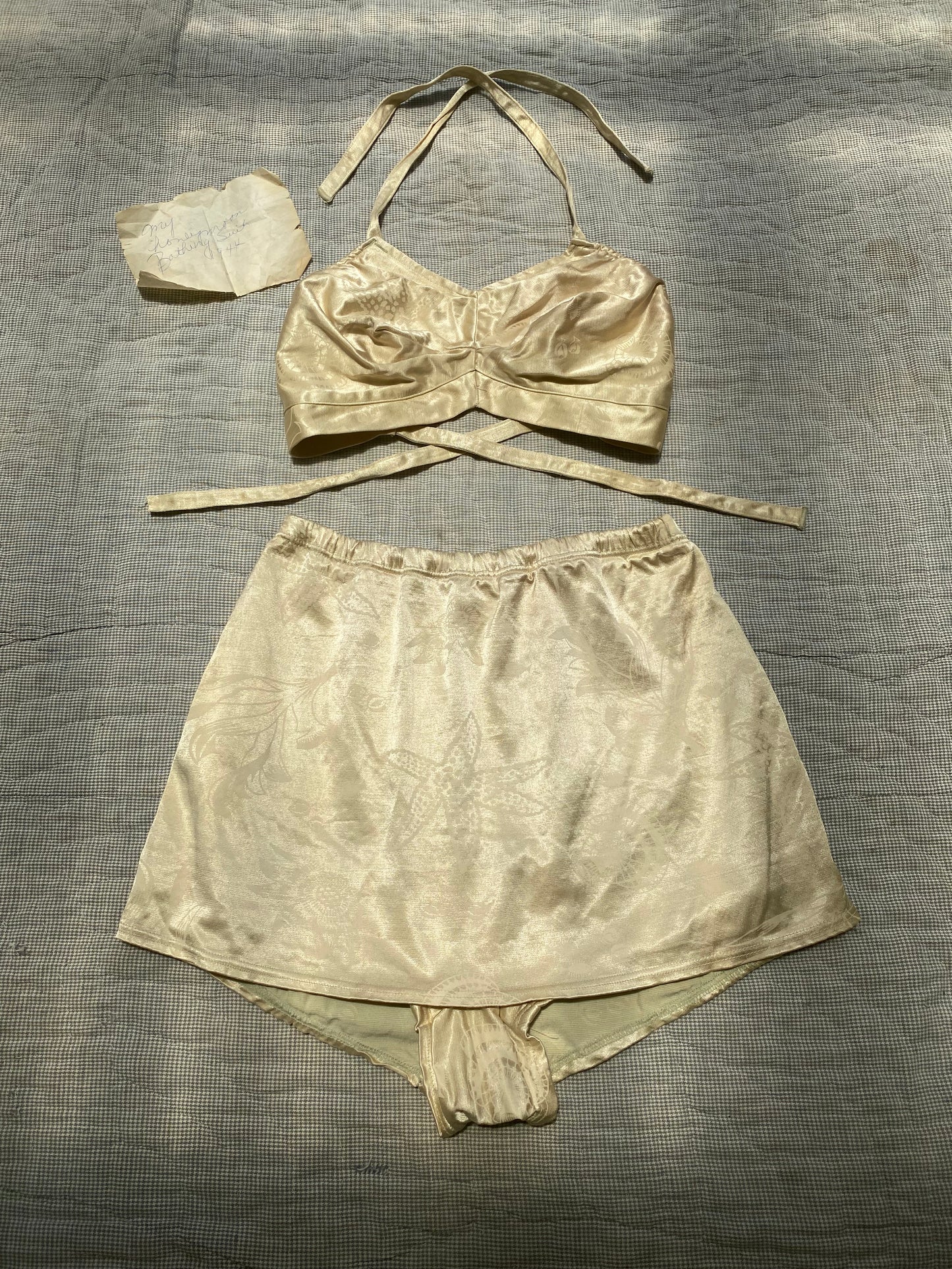 1940s Metallic Gold Seashell 2 piece Bathing Suit