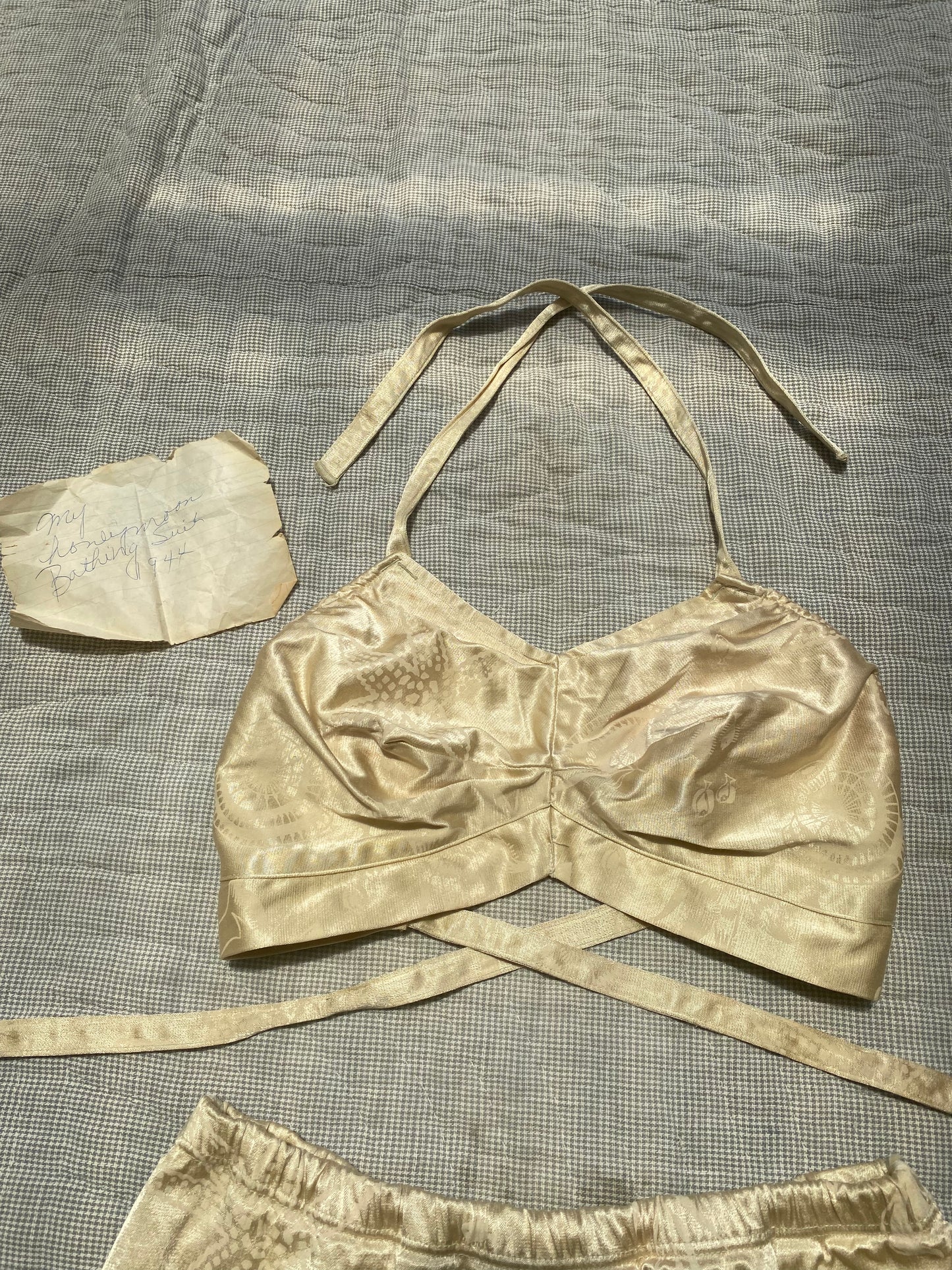 1940s Metallic Gold Seashell 2 piece Bathing Suit