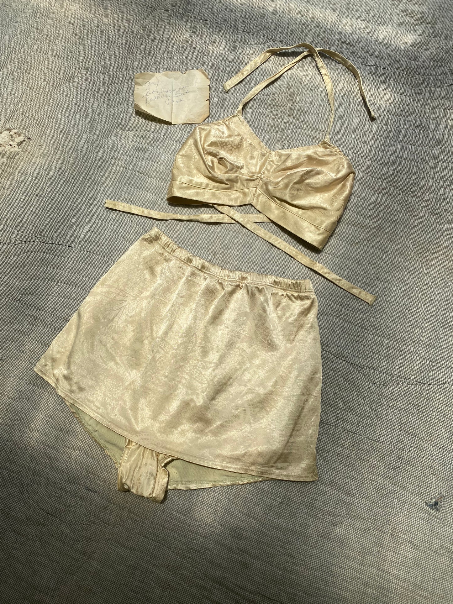 1940s Metallic Gold Seashell 2 piece Bathing Suit
