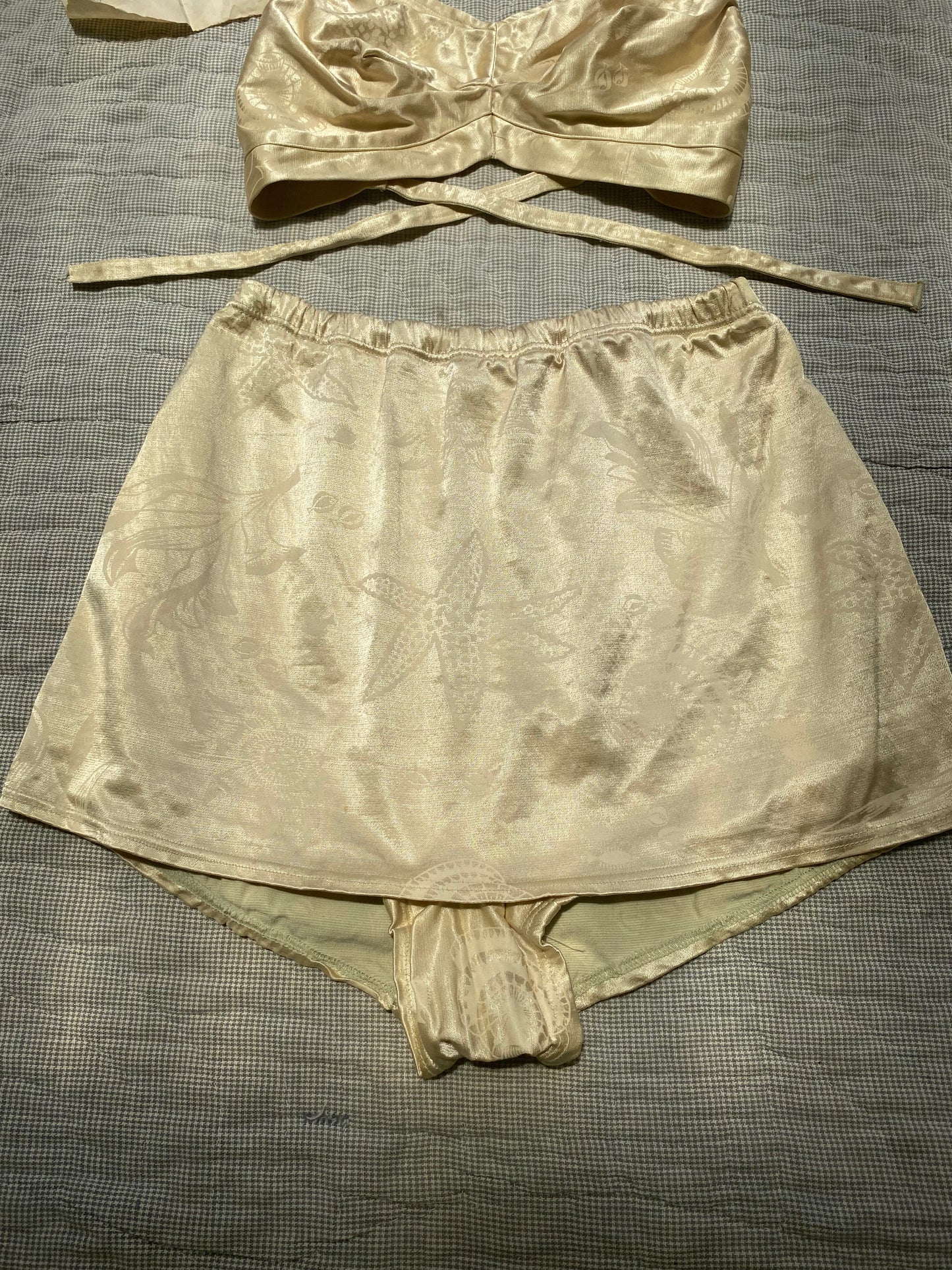 1940s Metallic Gold Seashell 2 piece Bathing Suit