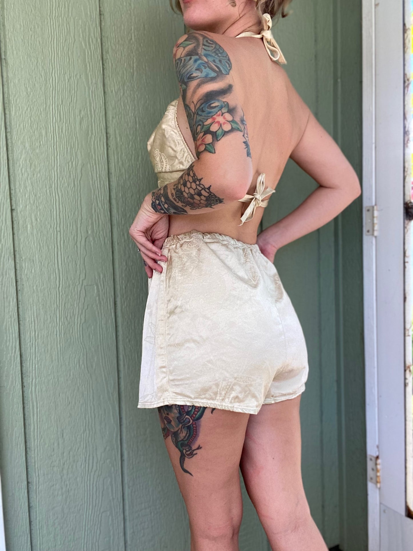 1940s Metallic Gold Seashell 2 piece Bathing Suit