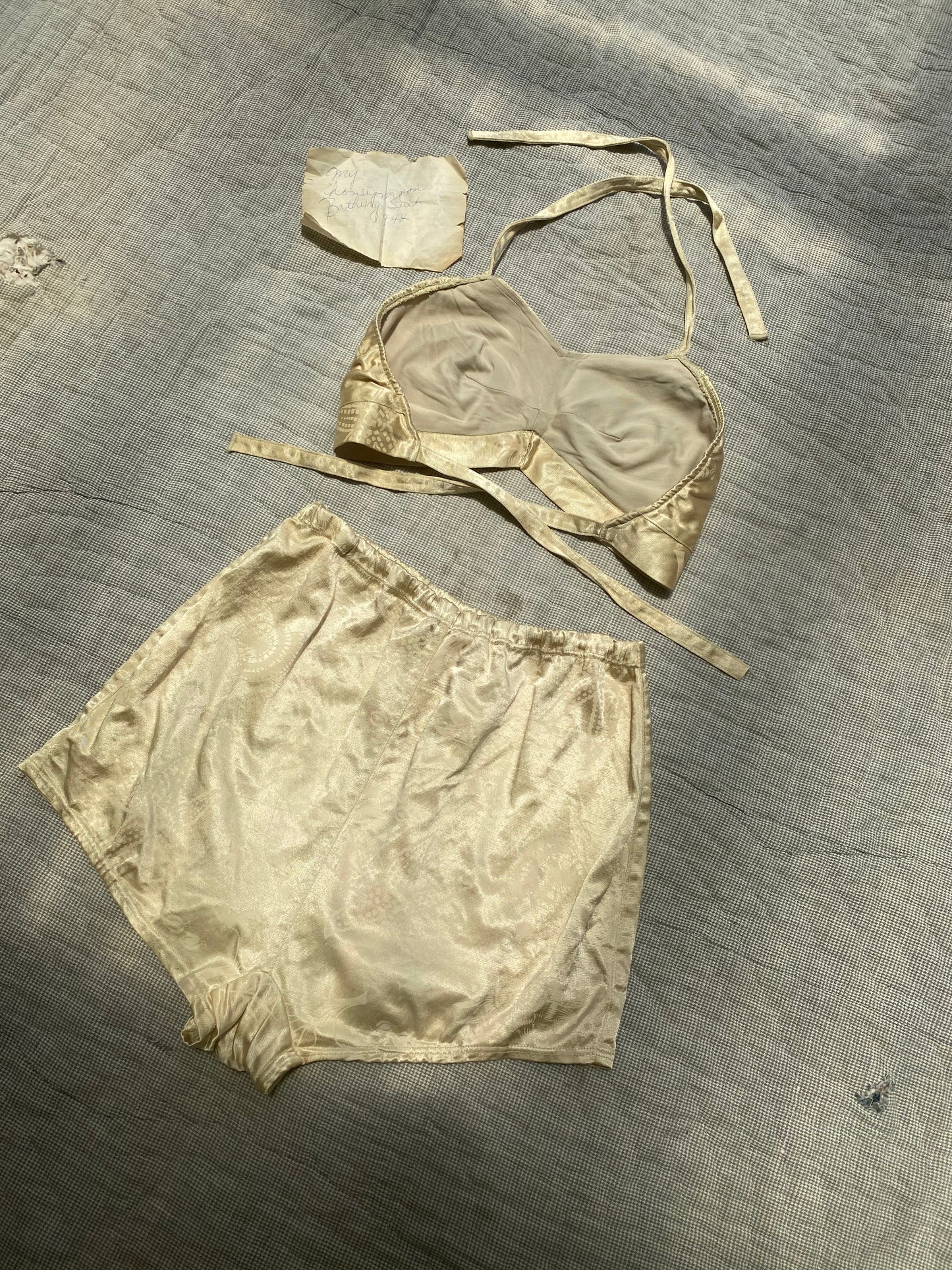 1940s Metallic Gold Seashell 2 piece Bathing Suit