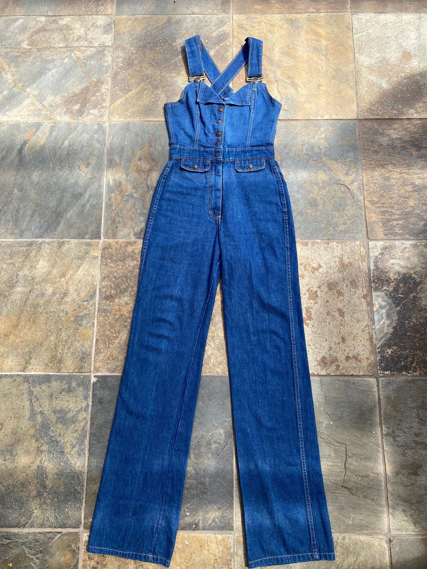 1970’s S.O.B. Denim Overall Jumpsuit Shades Of Blue size 9