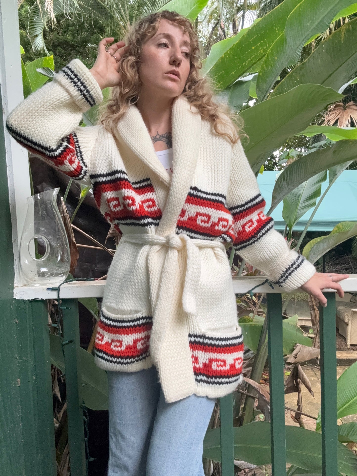 1970s chunky handmade shawl collar cardigan