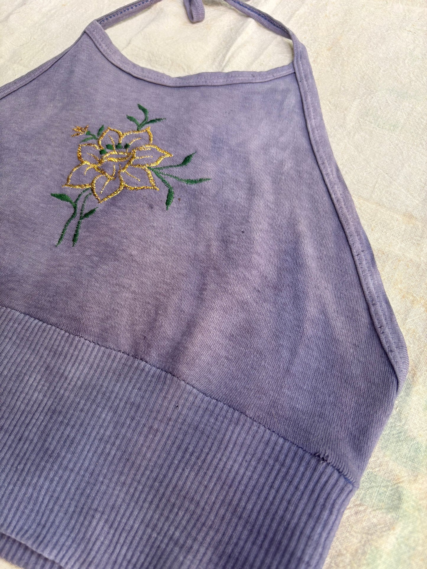 1970s flower embroidery cotton halter top