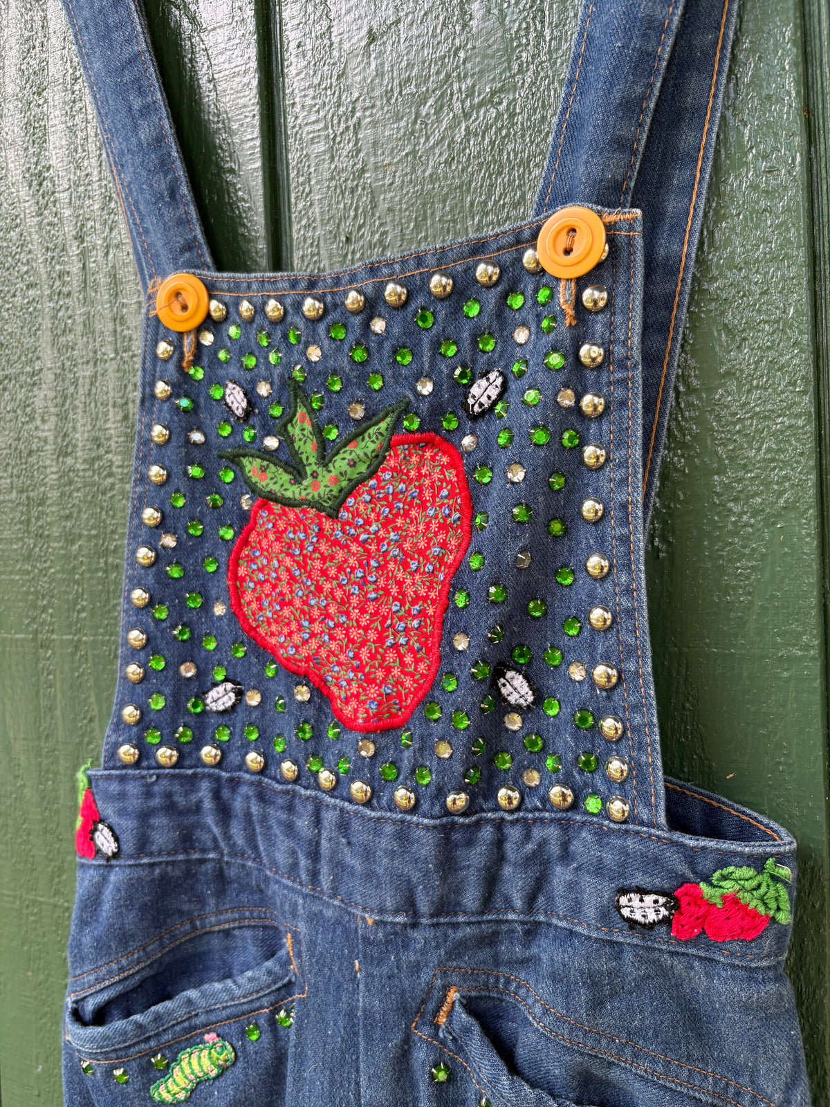 1970s Studded and Multi Patch Landlubber Denim Jumpsuit 25” w