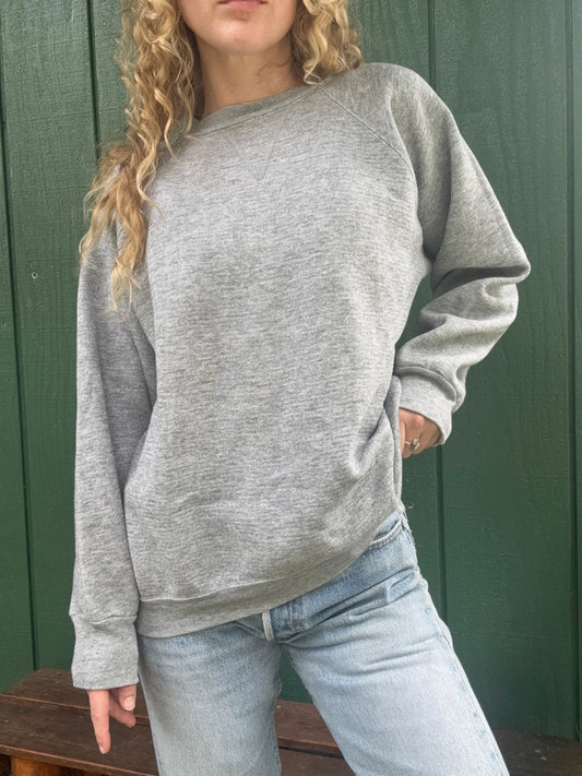 1980s/1990s V stitch Heather grey raglan sweatshirt Large