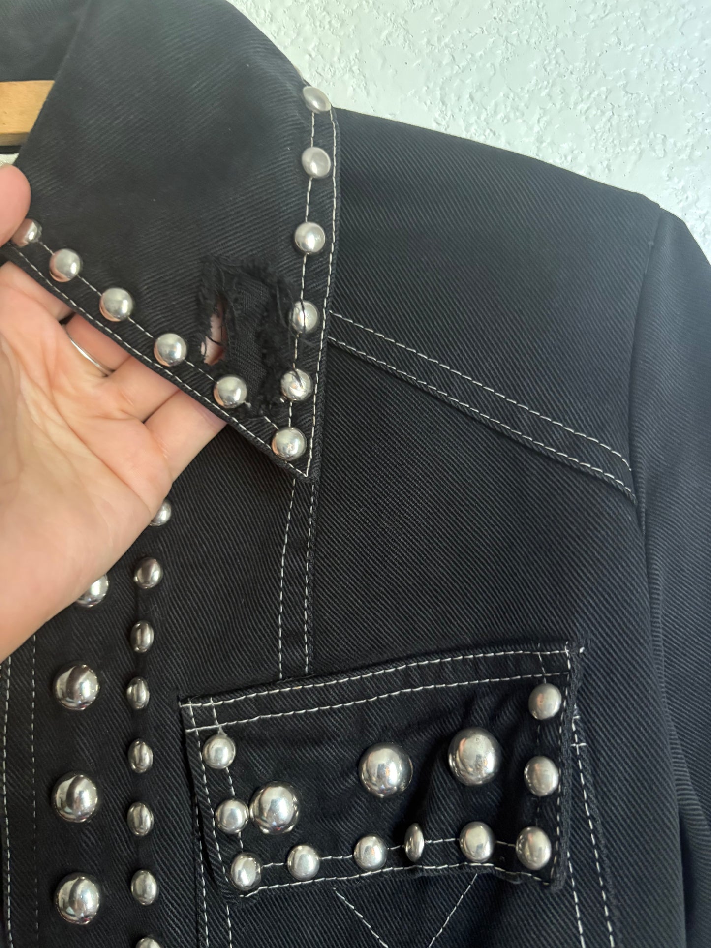 1970s Gina Teresa Black Denim Studded jacket XS/S