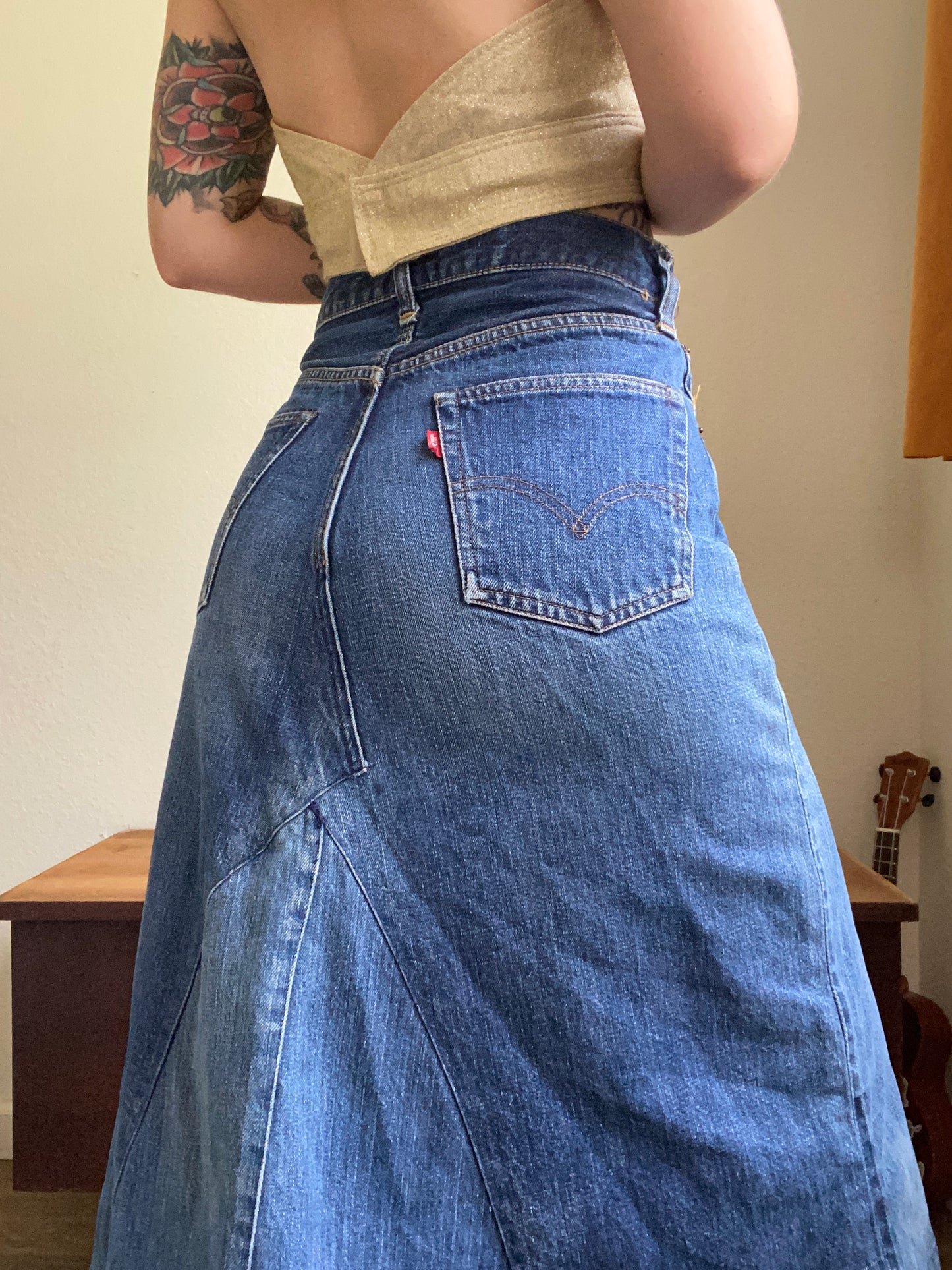 1960s Big E Levi’s Selvedge reconstructed denim skirt 28”