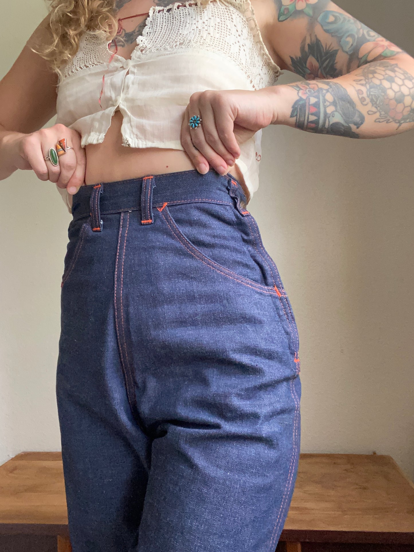 1950s Blue Gem Deadstock side zip jeans 24 x 31