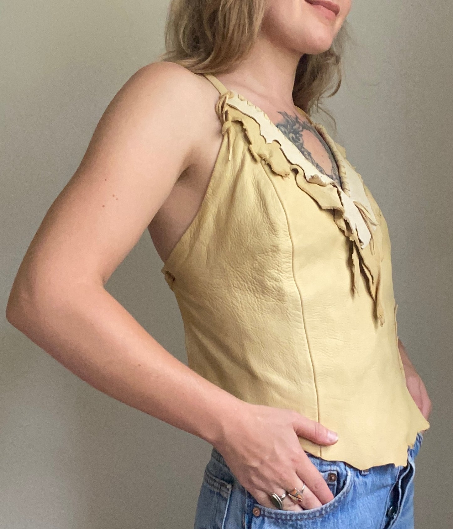 1960s/ 1970s Buckskin leather fringe top