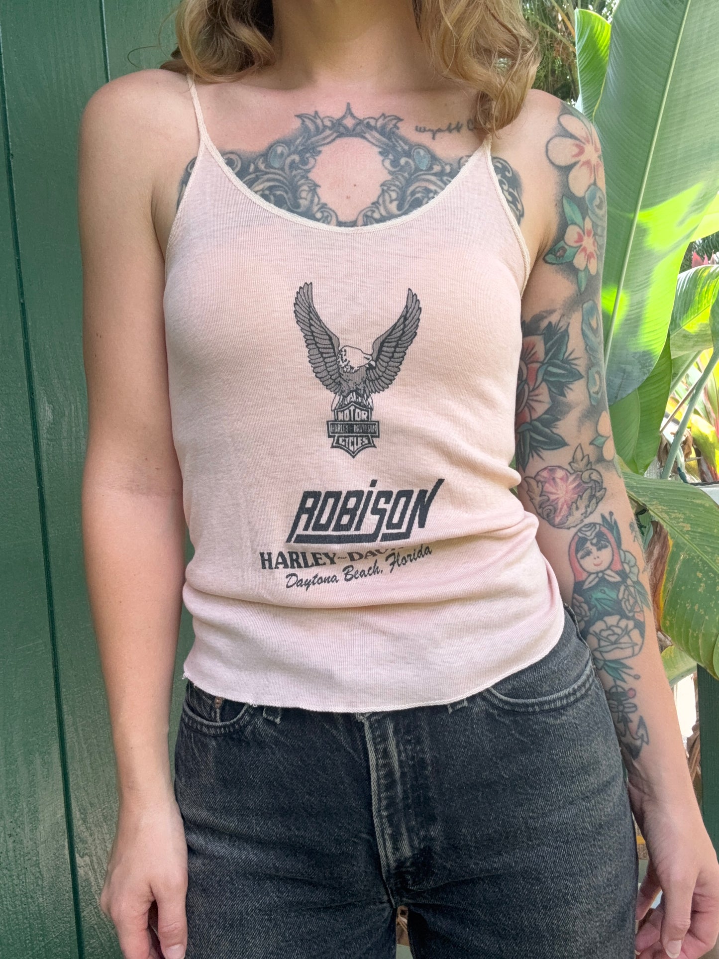 1970s pink Harley Davidson tank top Daytona Beach Robison