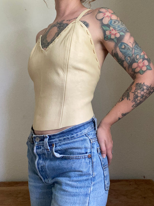 Vintage Buckskin cream open back top