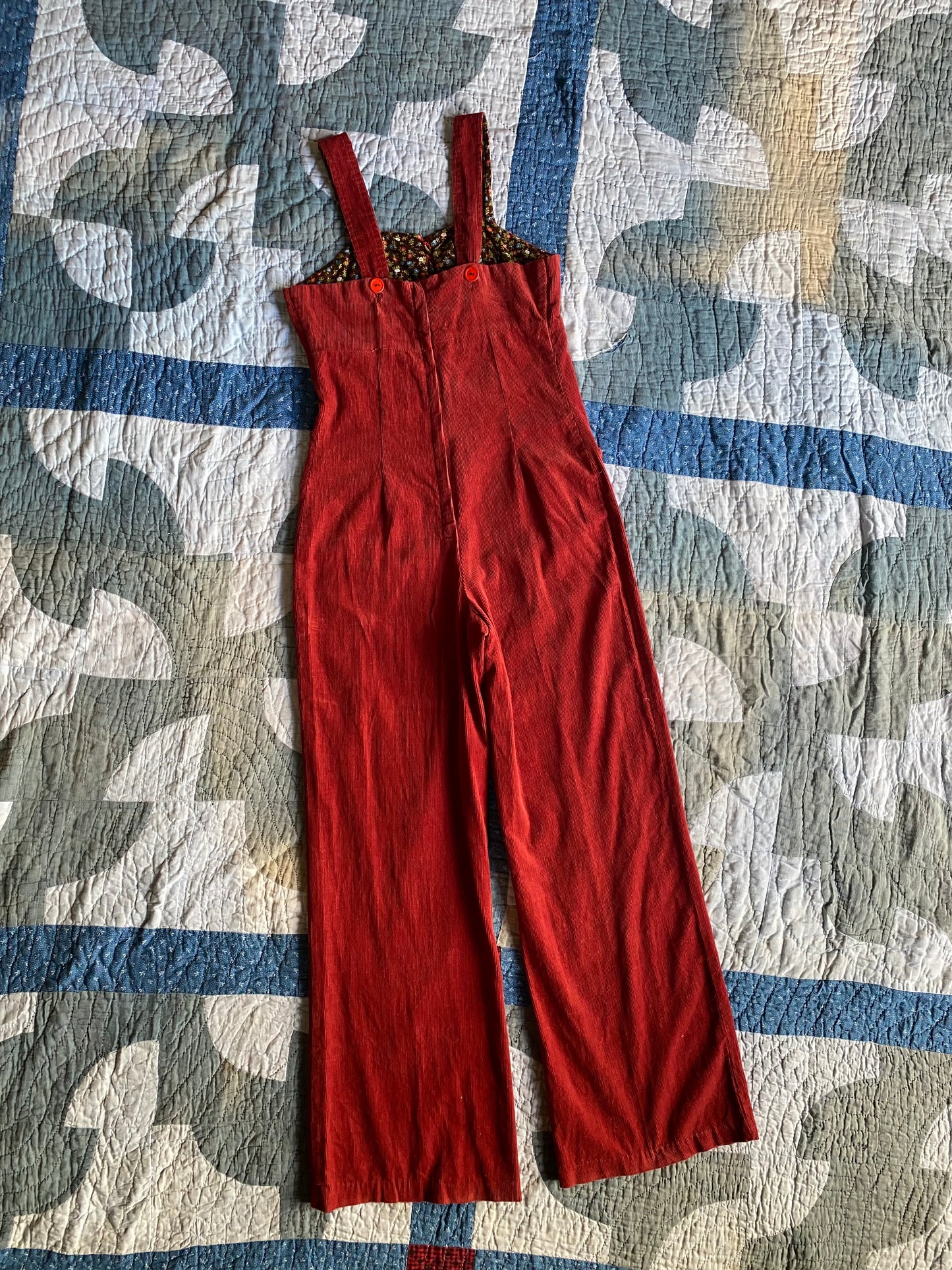 1970s Burgundy Corduroy Jumpsuit