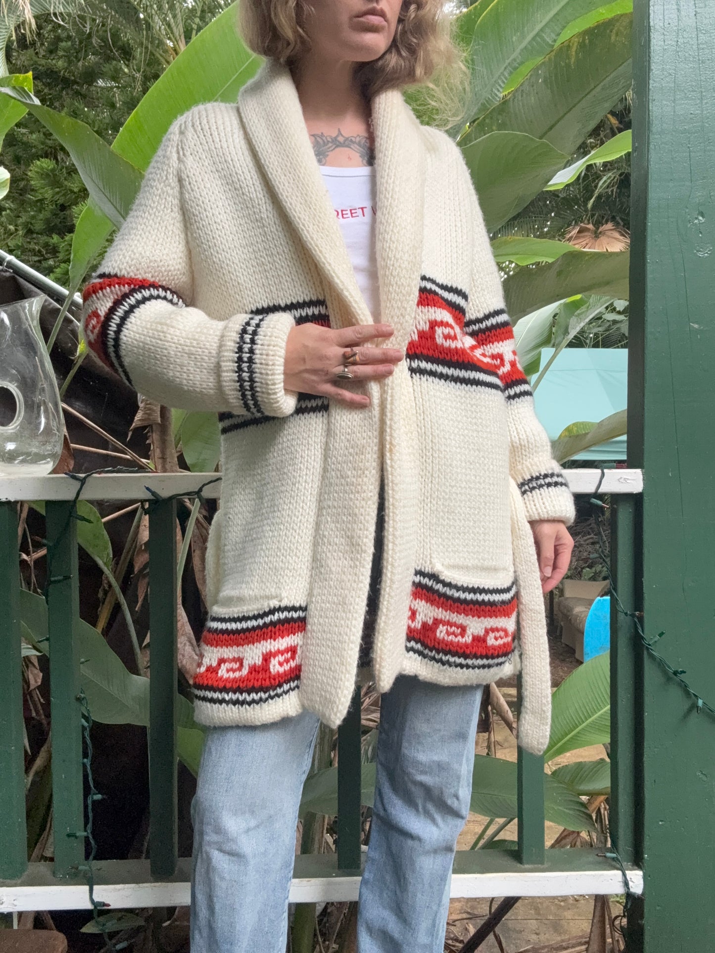 1970s chunky handmade shawl collar cardigan