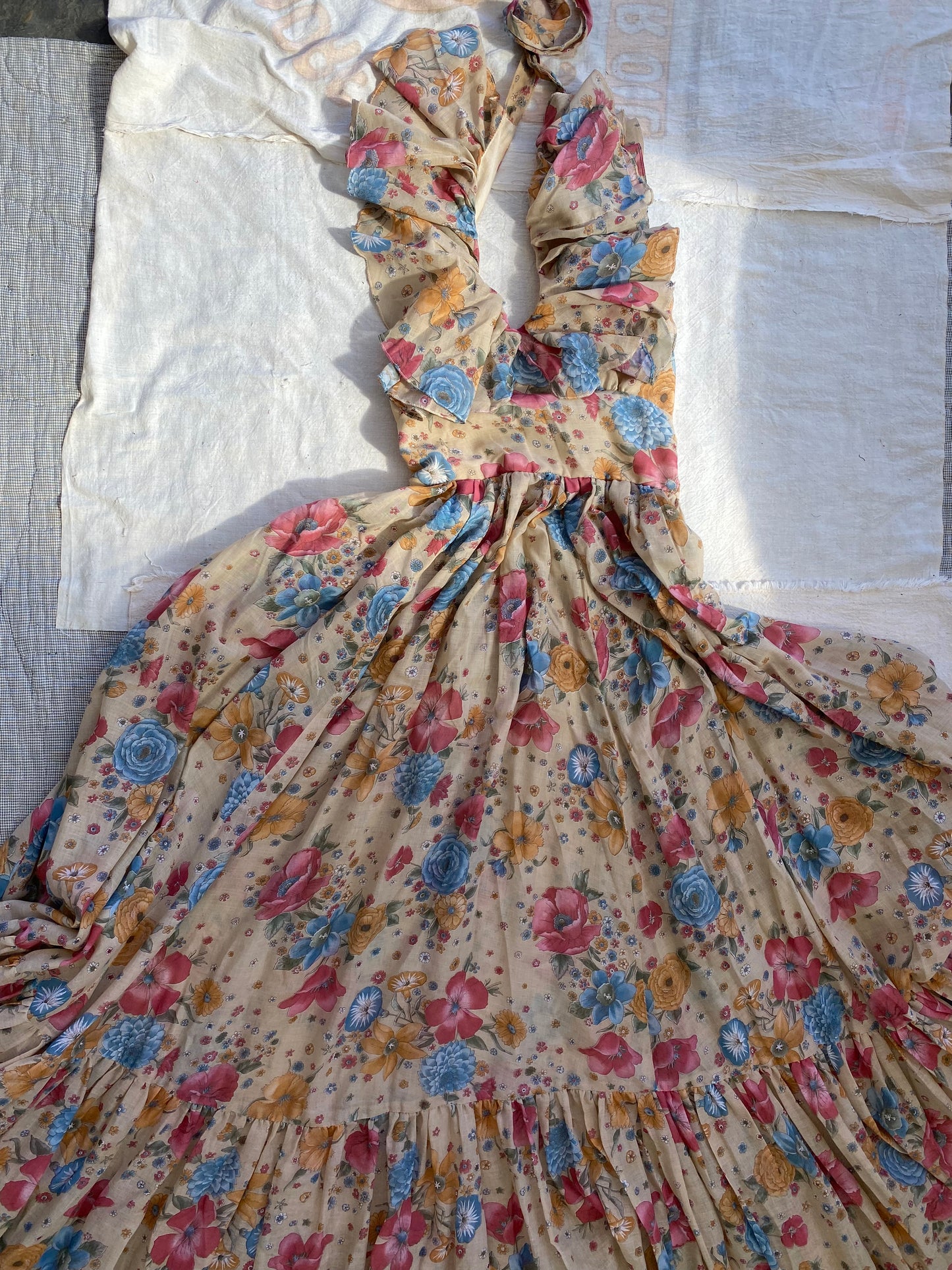 1970s ‘Denise Are There’ Floral Gauze Halter Dress