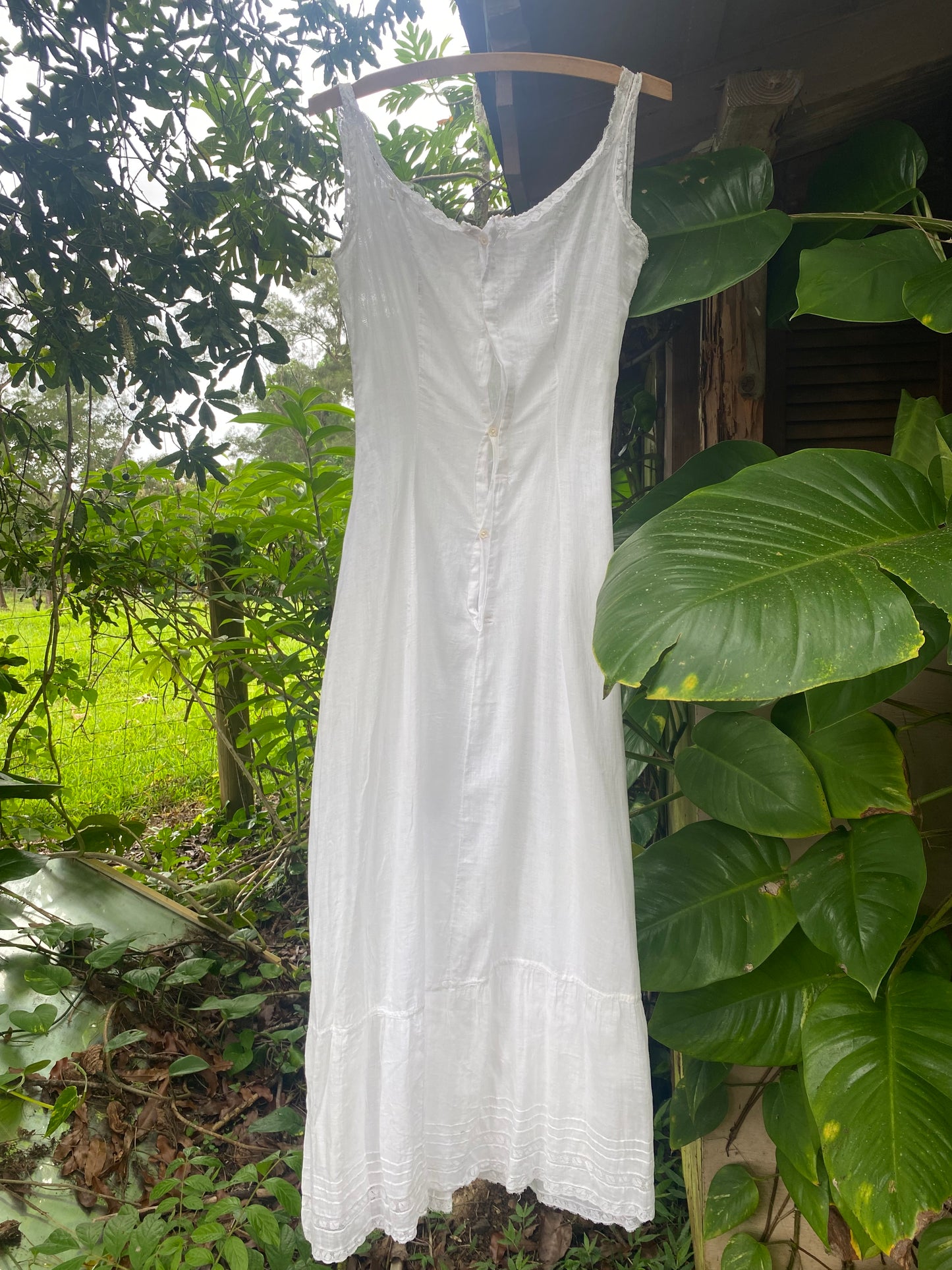 Early 1900s Victorian era white cotton slip gown