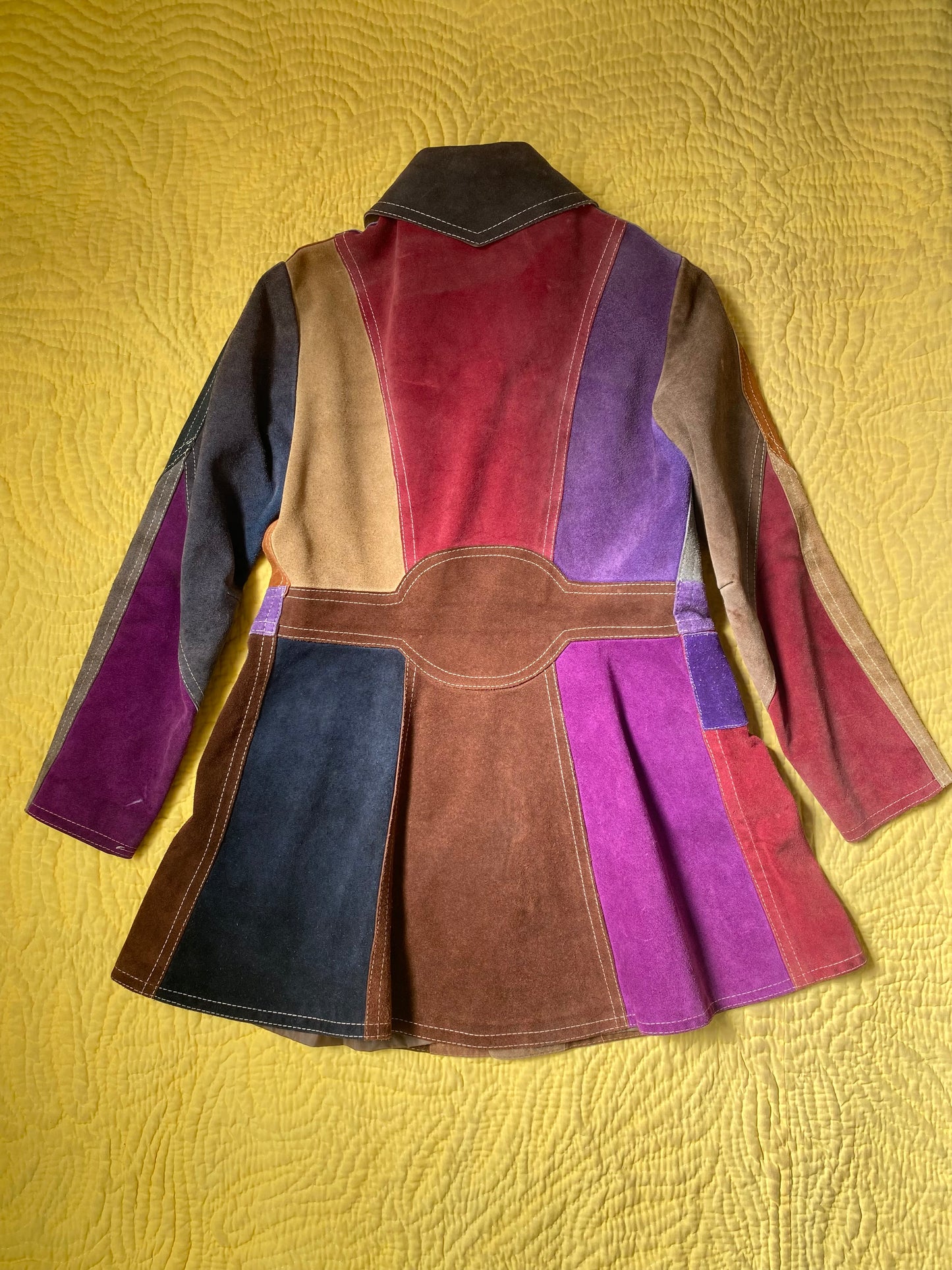 1970s Gassy Jack Color Block Suede Leather Coat Large