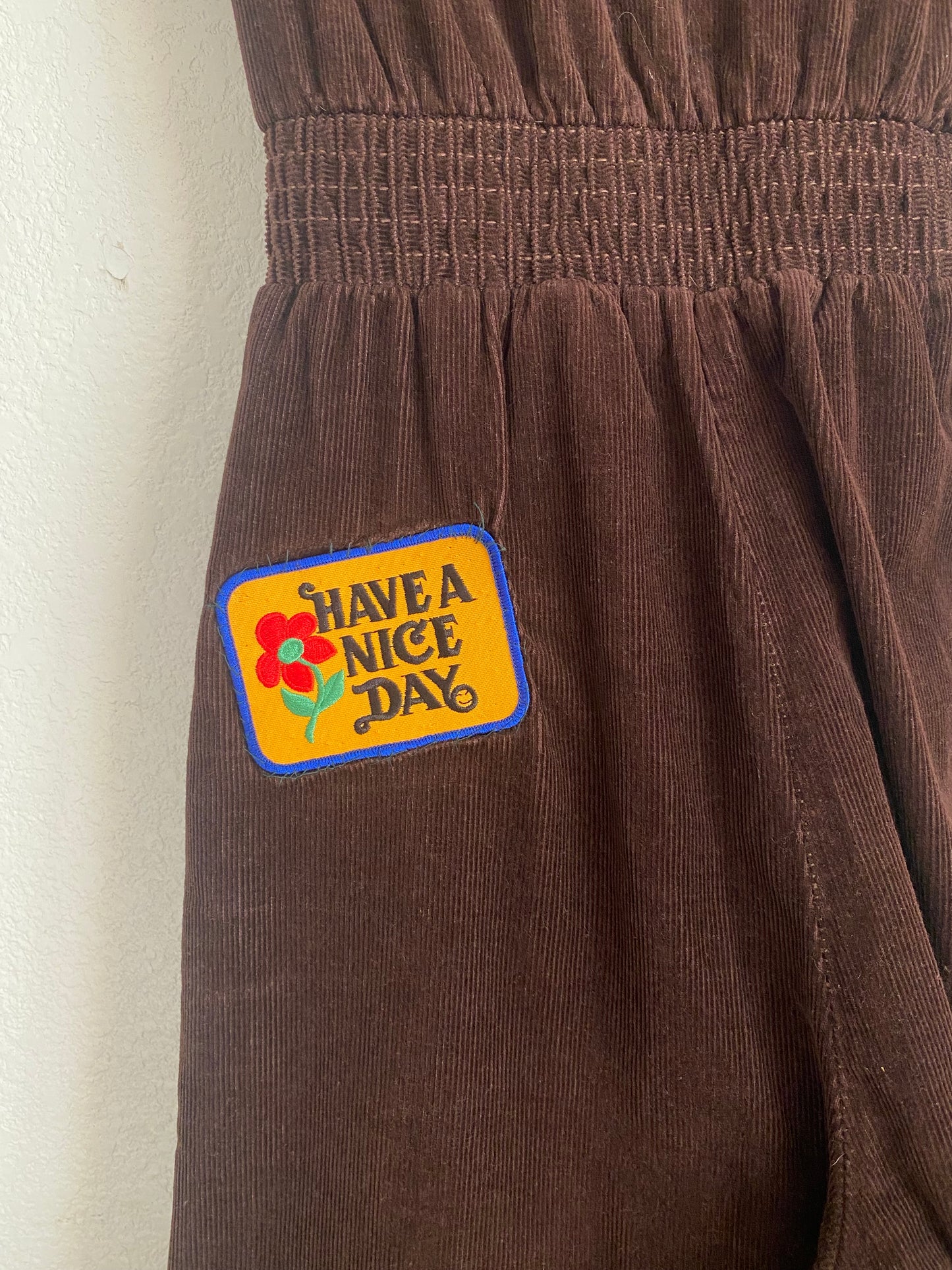 1970s Brown Corduroy Jumpsuit with Dresden quilt patches