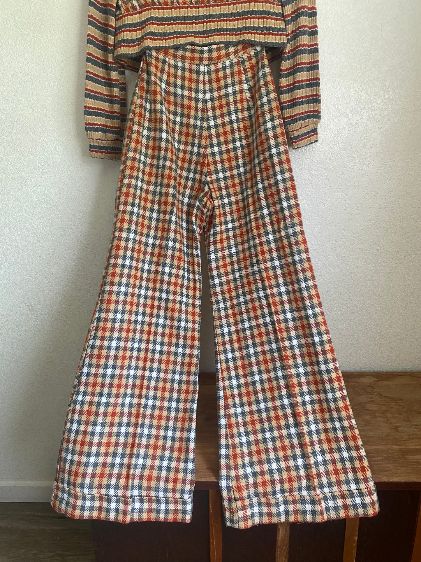 1970s Robbie Rivers plaid pants and jacket set xs/s